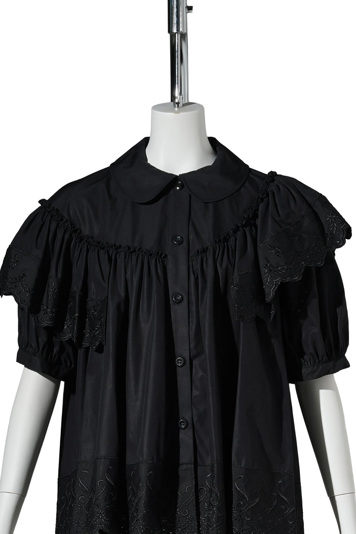 CROPPED PUFF SLEEVE RUFFLE FRILL TRIM SHIRT / 150:BLACK