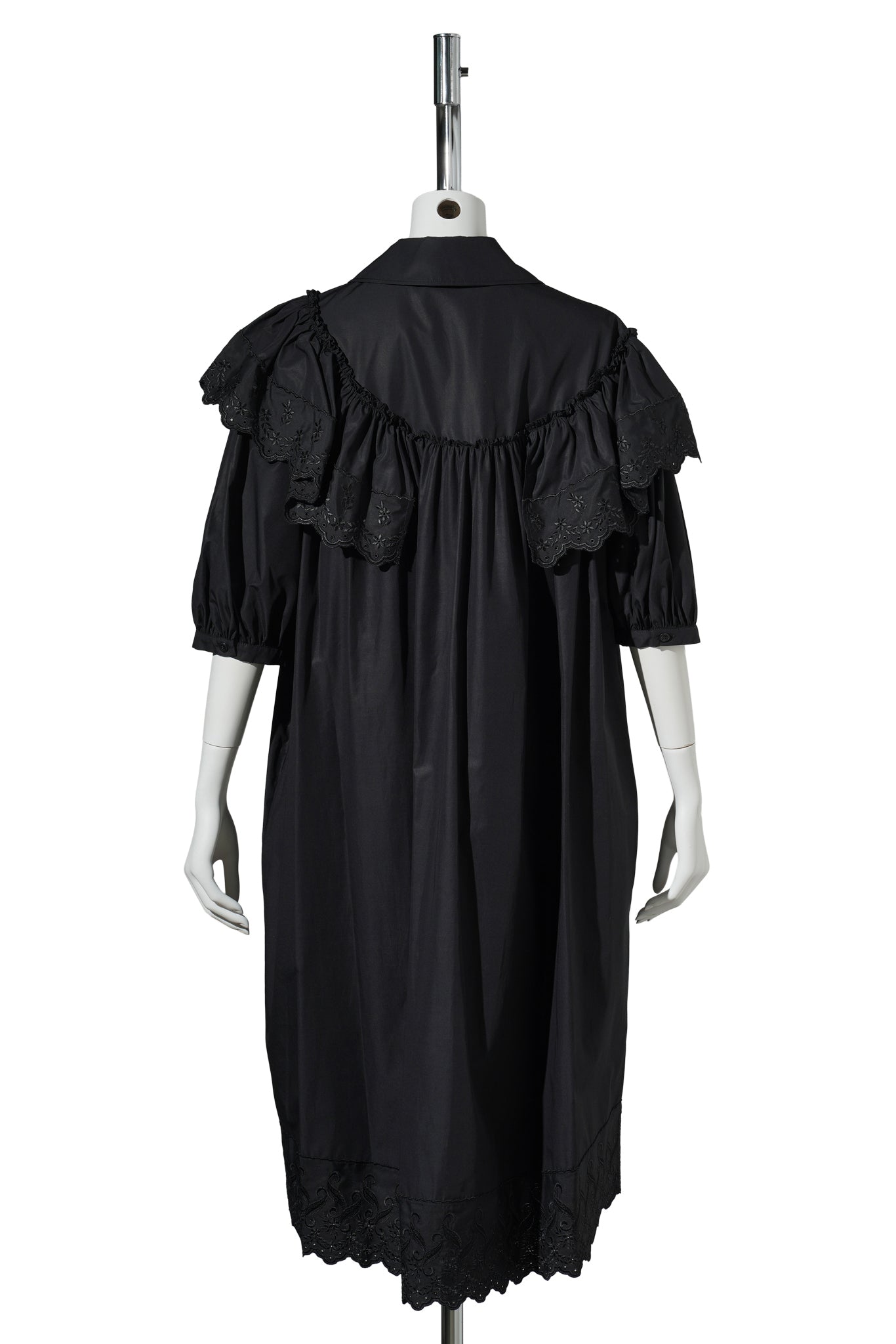 PUFF SLEEVE RUFFLE FRILL TRIM SHIRT DRESS / 150:BLACK