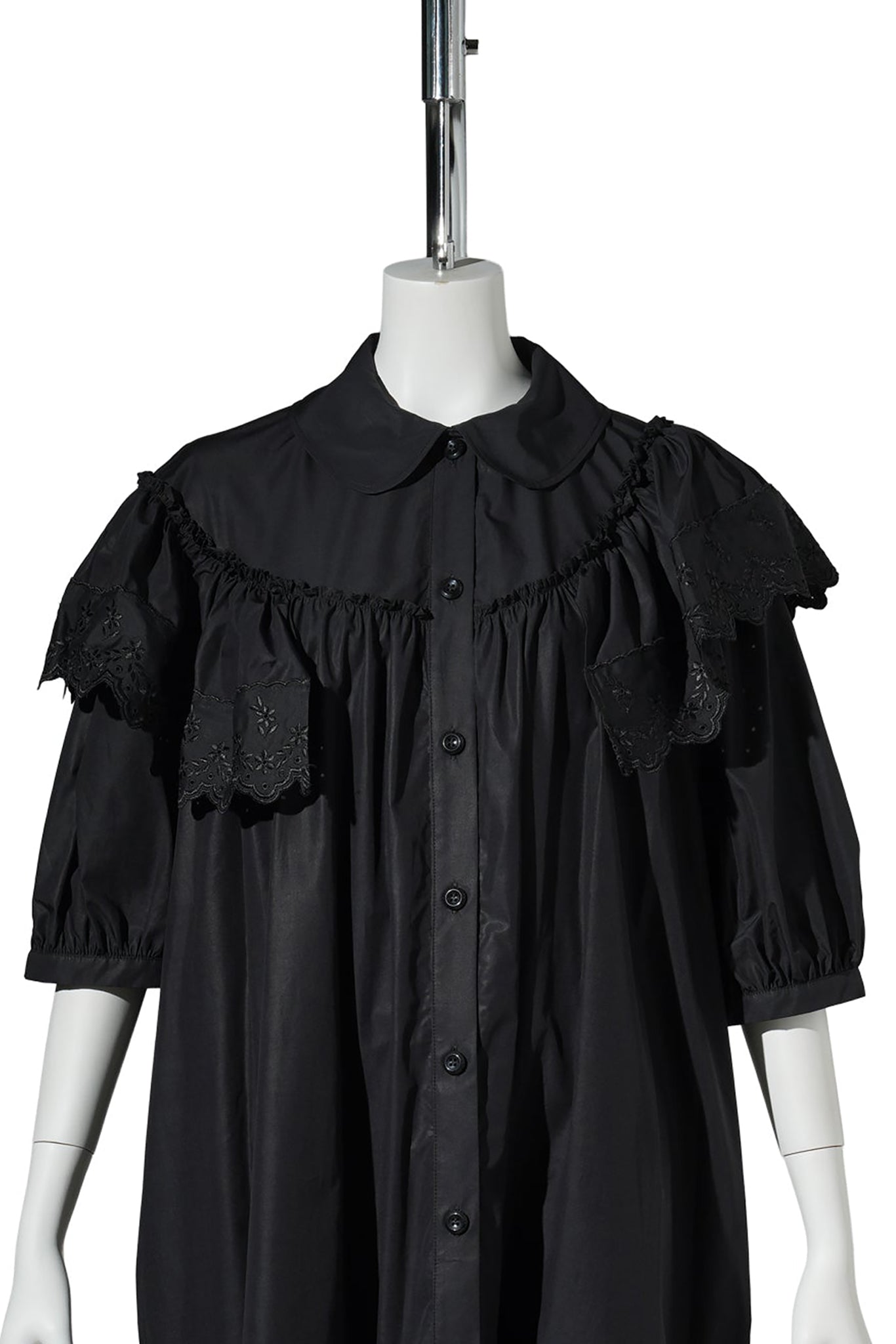 PUFF SLEEVE RUFFLE FRILL TRIM SHIRT DRESS / 150:BLACK