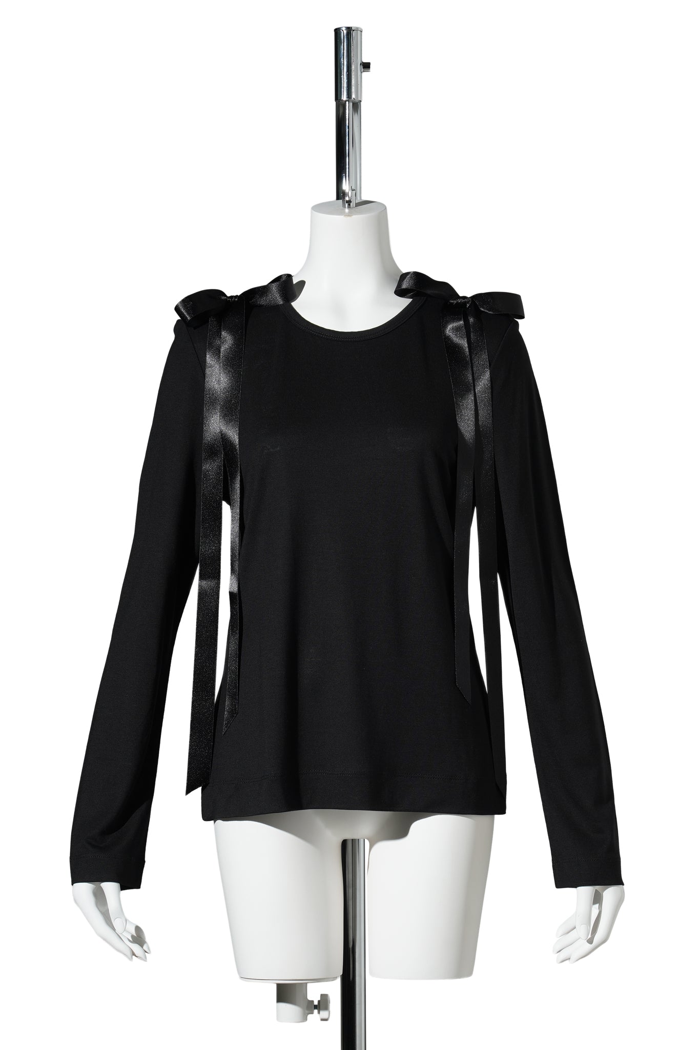 BOW RIBBON TAIL LONG SLEEVE T-SHIRT / 150:BLACK