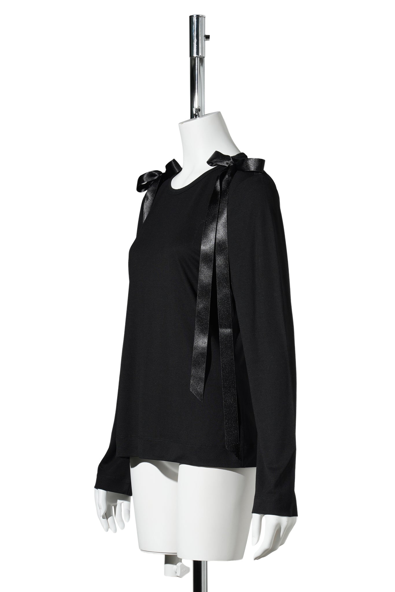 BOW RIBBON TAIL LONG SLEEVE T-SHIRT / 150:BLACK