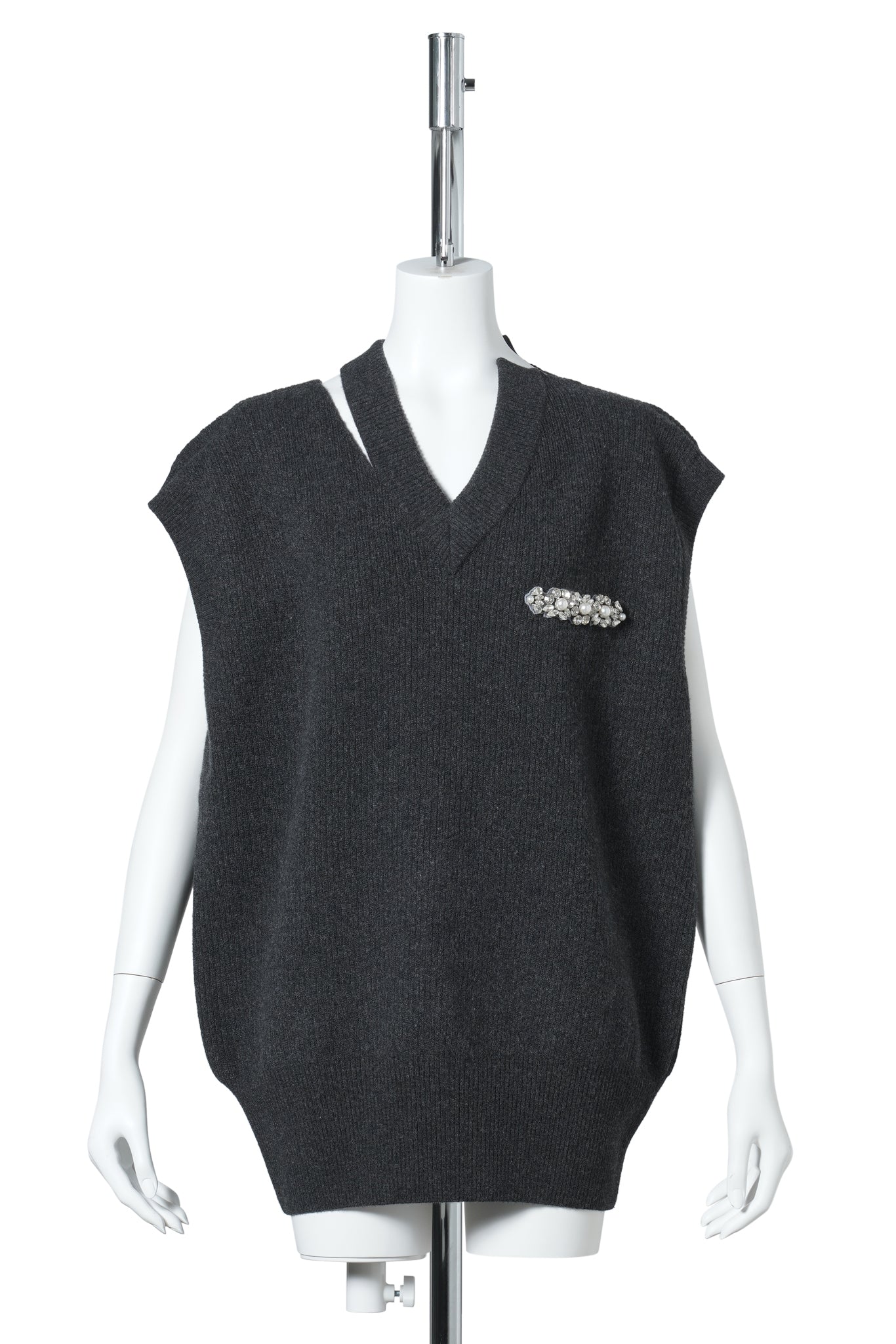 MERINO SEAN BITE VEST W/EMB / 140:CHARCOAL/PEARL/CLEAR