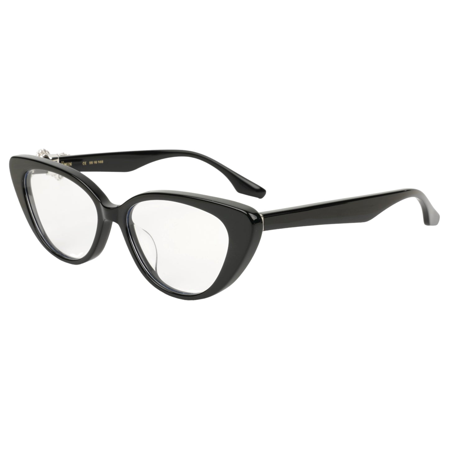 SIDE FACE JEWELED-BOWKNOT CLEAR-LENS GLASSES / BLACK