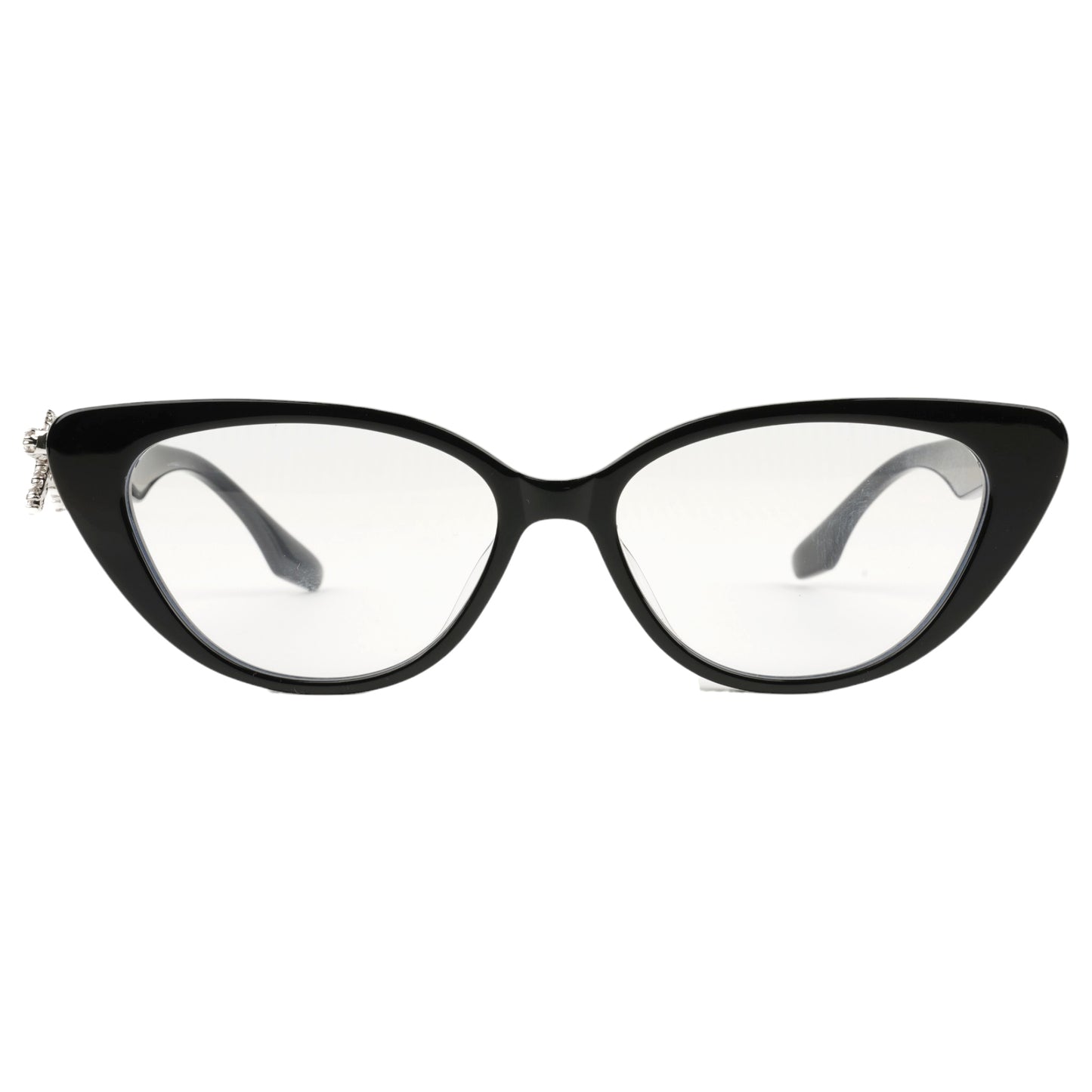 SIDE FACE JEWELED-BOWKNOT CLEAR-LENS GLASSES / BLACK