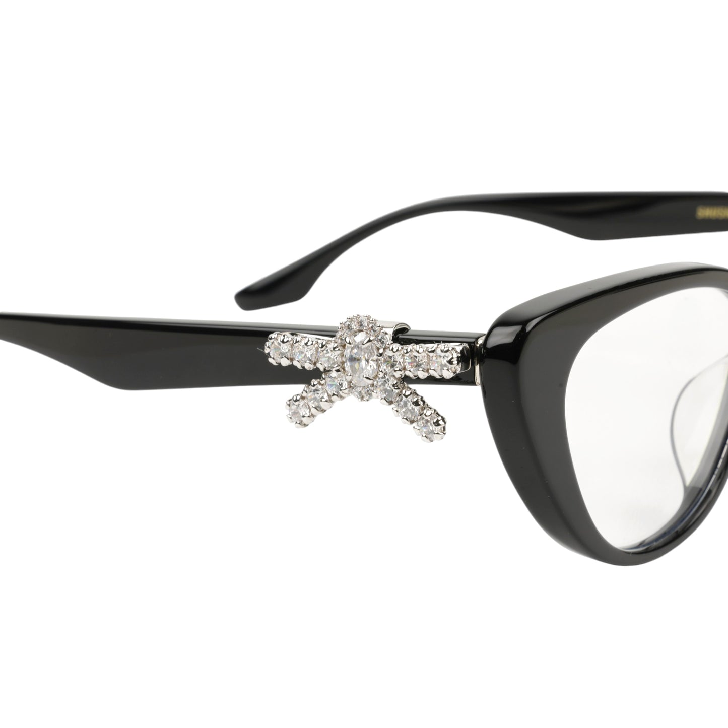 SIDE FACE JEWELED-BOWKNOT CLEAR-LENS GLASSES / BLACK