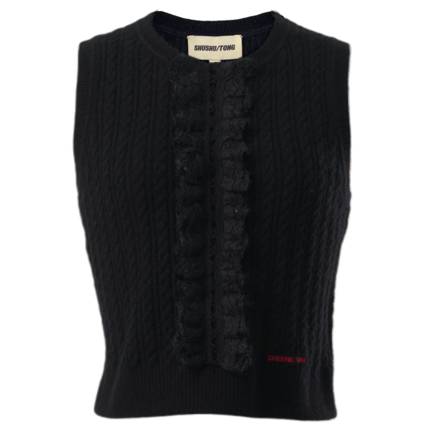 EMBELLISHED SLEEVELESS KNITWEAR TOP / BLACK