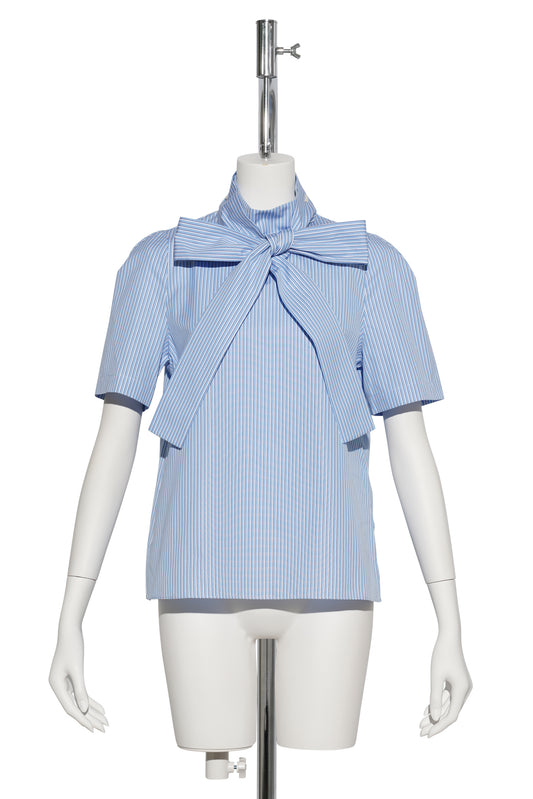 RIBBONED PULLOVER BLOUSE / BLUE