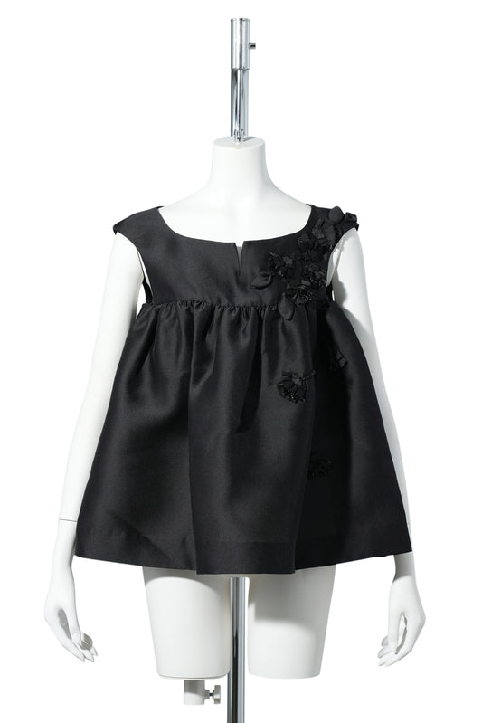 NOTCHED FLUFFY SLEEVELESS TOP / BLACK