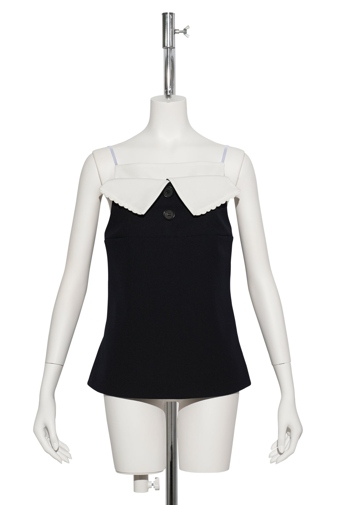 FAN-SHAPED TURN-DOWN COLLAR CAMISOLE TOP / NAVY BLUE