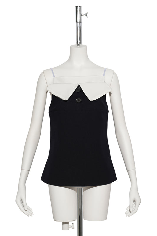 FAN-SHAPED TURN-DOWN COLLAR CAMISOLE TOP / NAVY BLUE