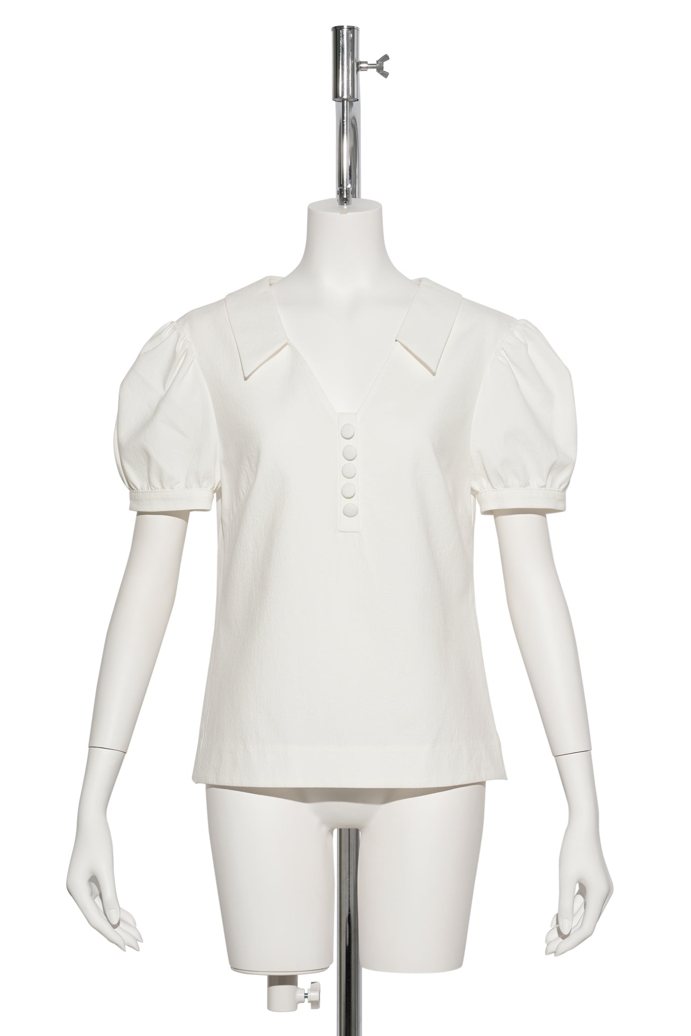 NOTCHED LAPEL PUFF SLEEVE TOP / WHITE