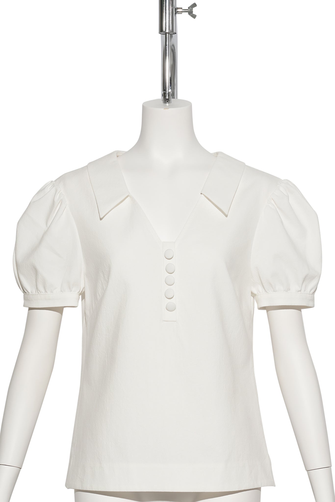 NOTCHED LAPEL PUFF SLEEVE TOP / WHITE