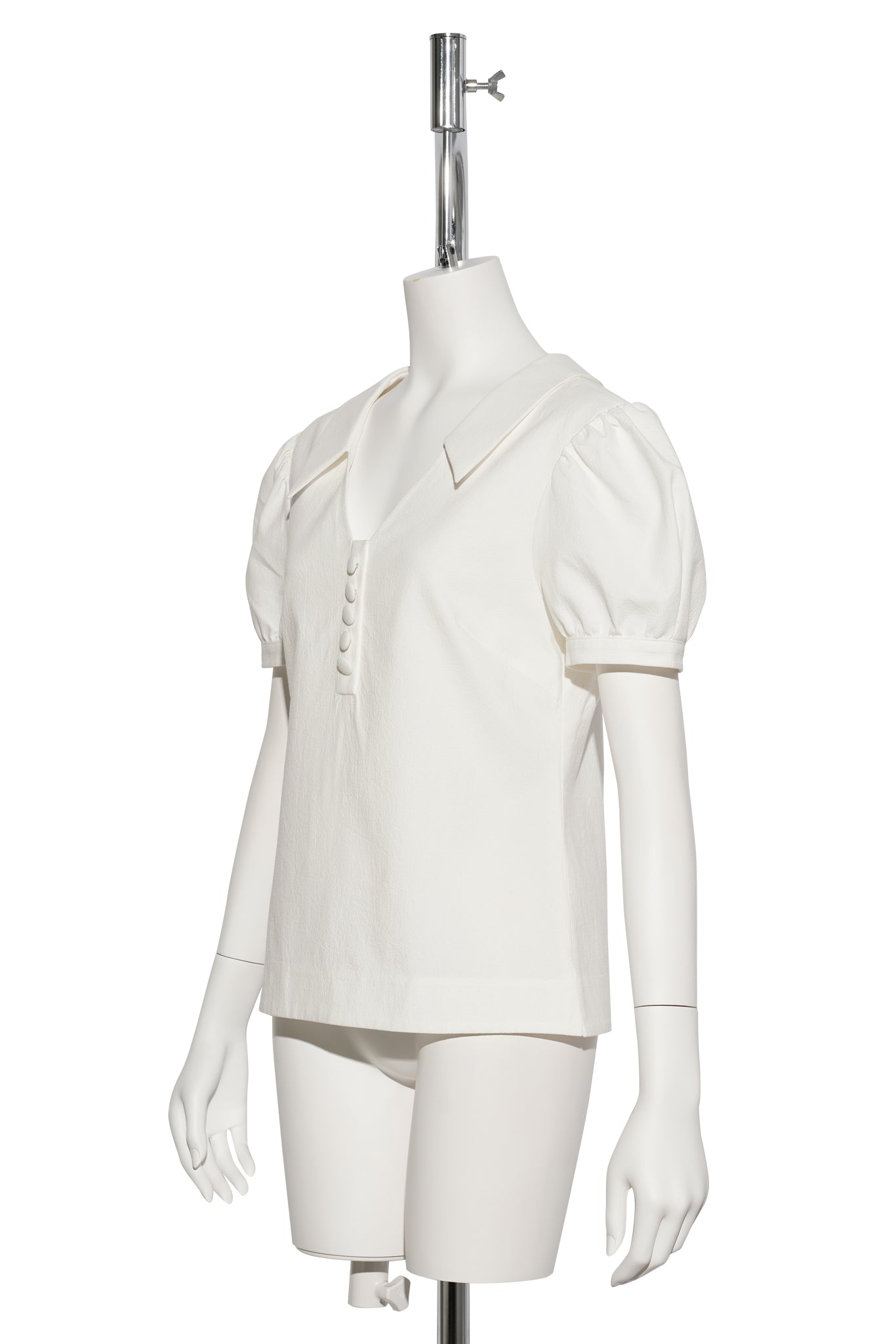 NOTCHED LAPEL PUFF SLEEVE TOP / WHITE