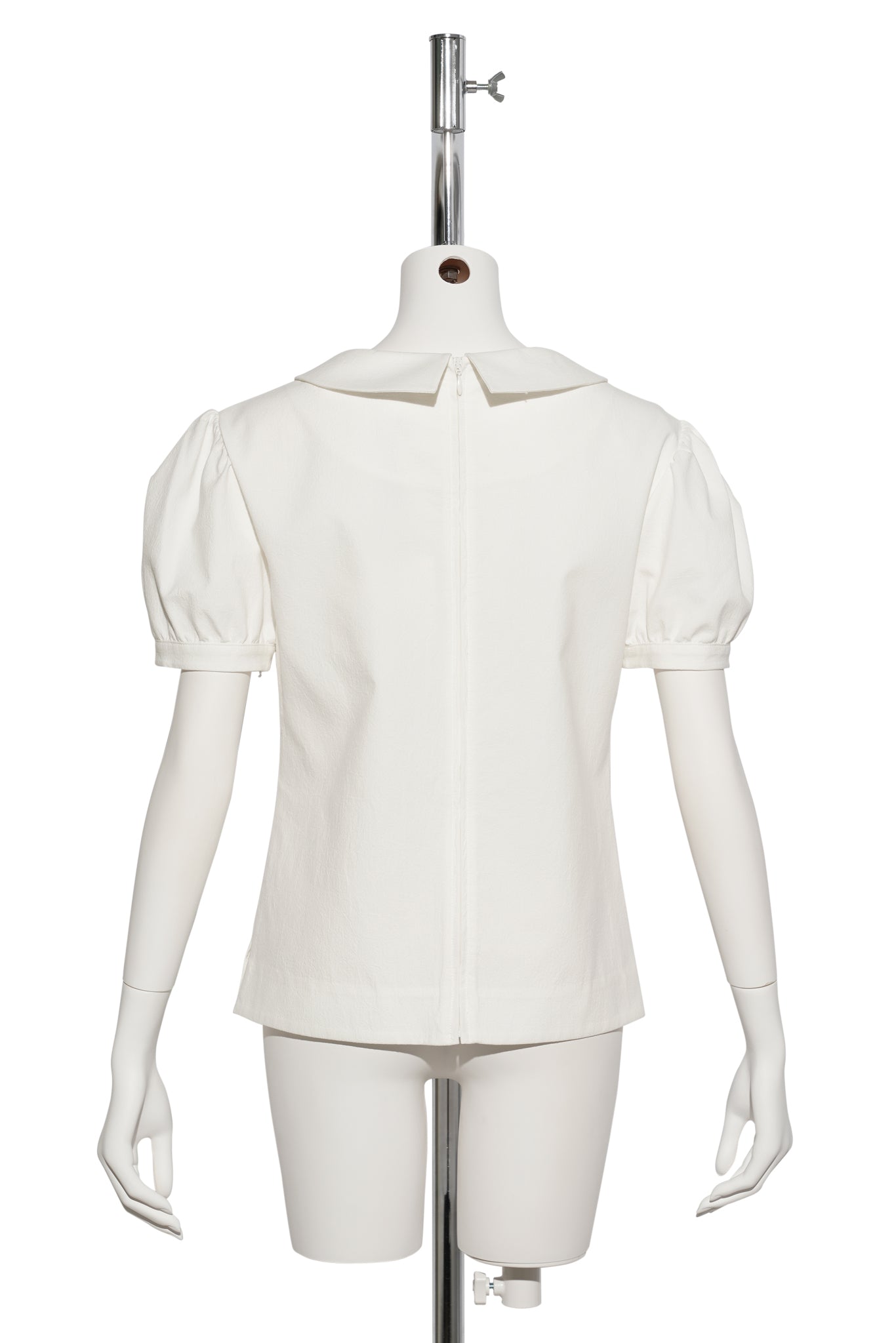 NOTCHED LAPEL PUFF SLEEVE TOP / WHITE