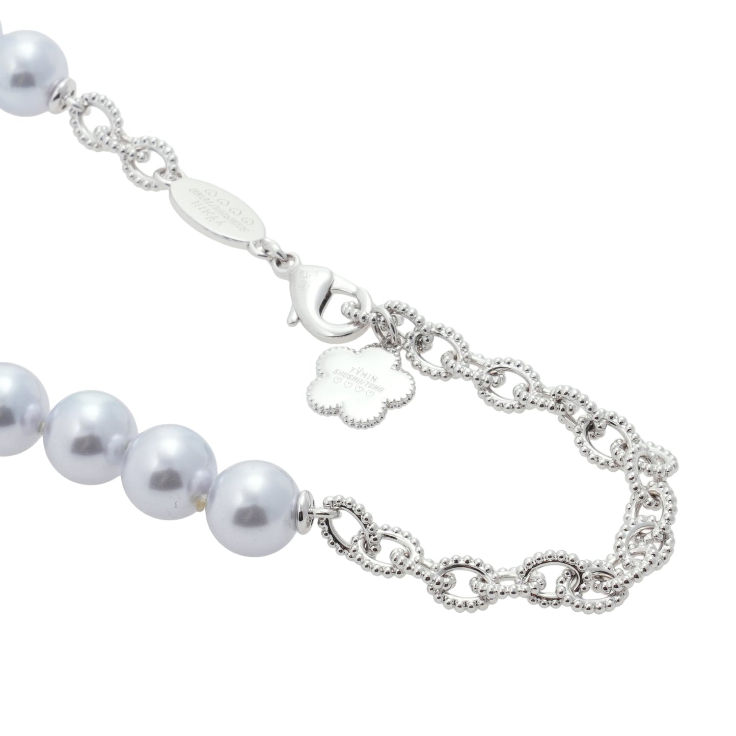 SHUSHU/TONG x YVMIN EMBOSSED FLORAL BOW PEARL NECKLACE / SILVER