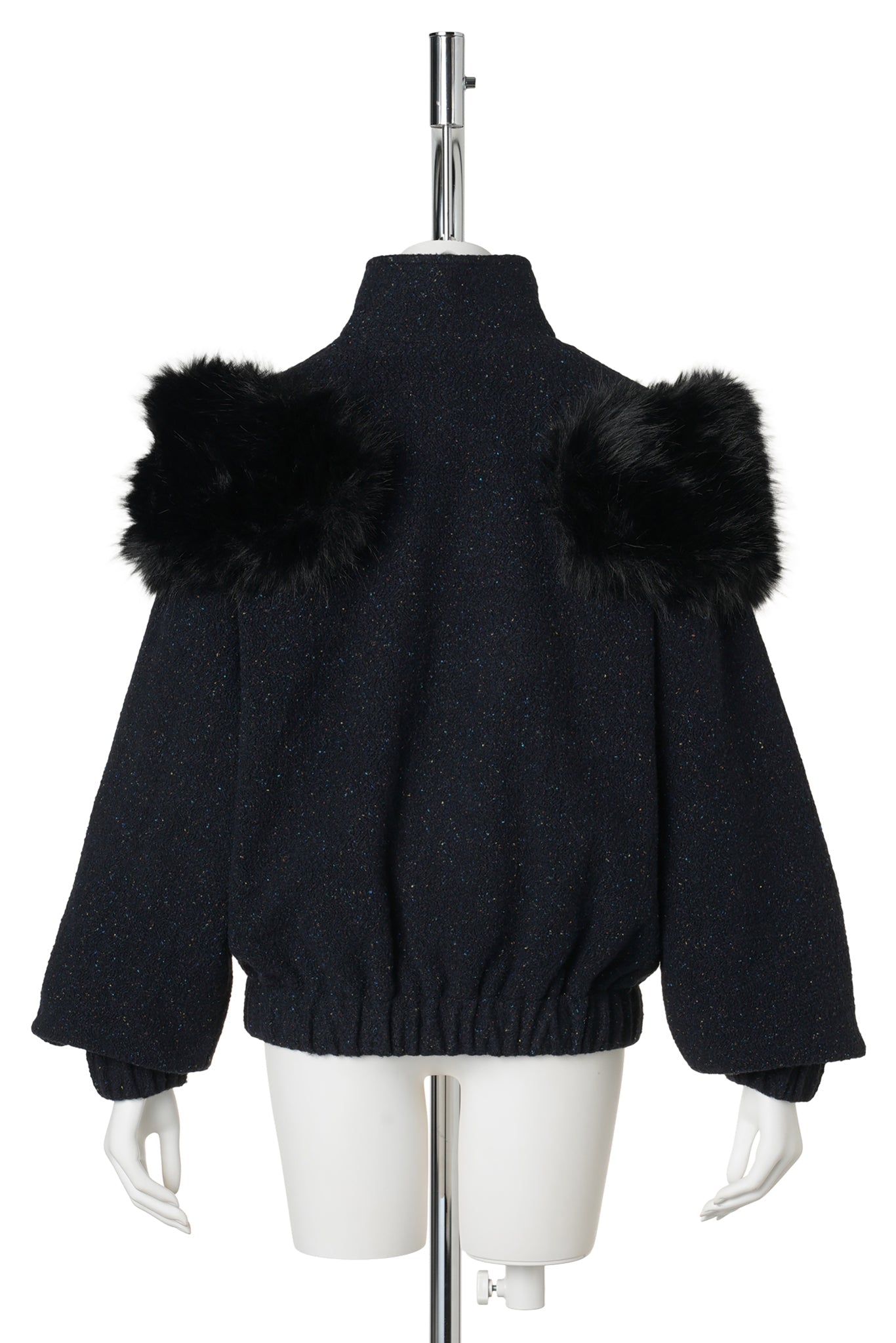 DECORATIVE FAUX FUR LOOSE COAT / NAVY BLUE