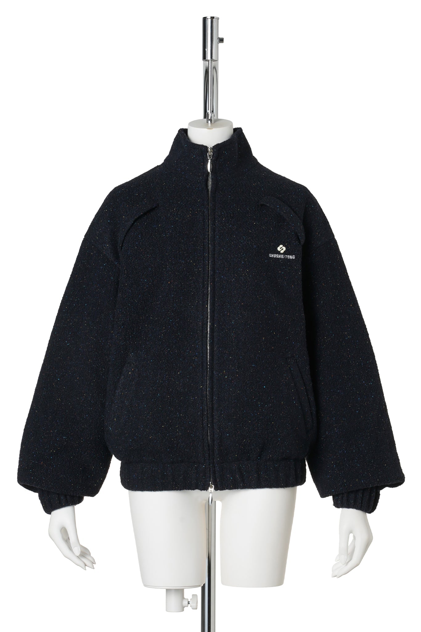 DECORATIVE FAUX FUR LOOSE COAT / NAVY BLUE