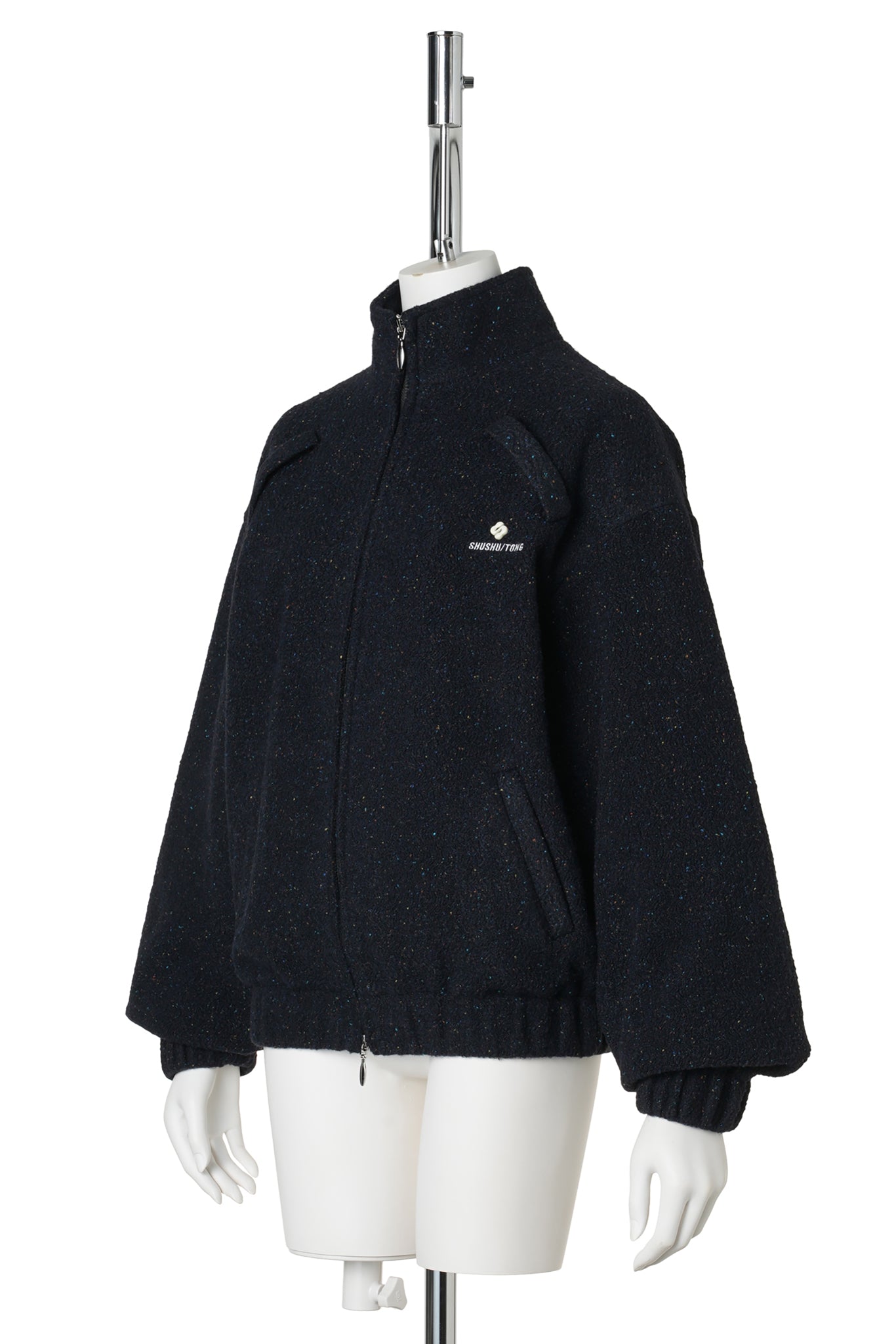 DECORATIVE FAUX FUR LOOSE COAT / NAVY BLUE