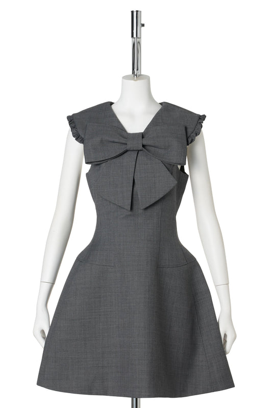 BIG BOW SHORT DRESS / GREY
