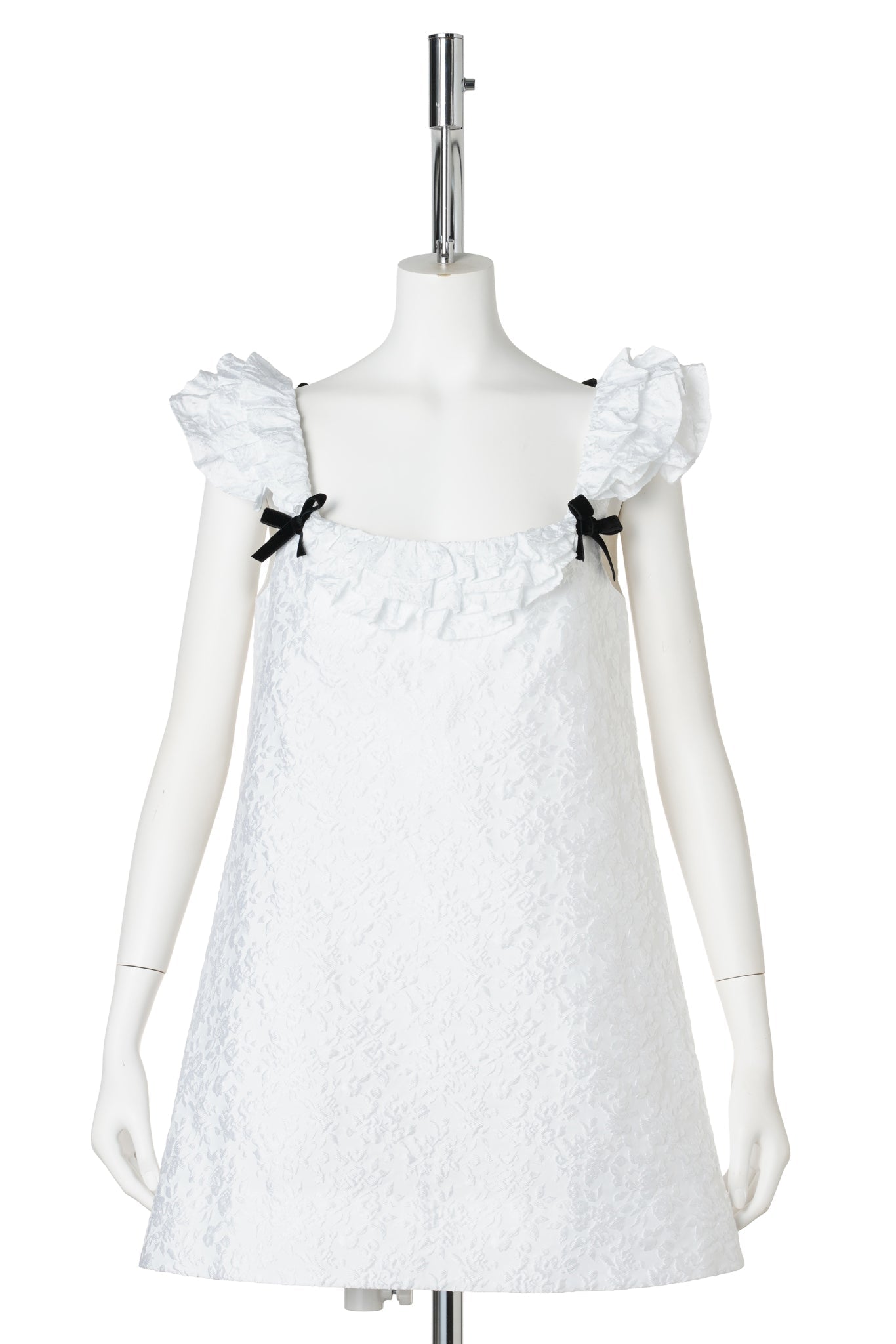 LACE TRIM SLEEVE STRAIGHT DRESS / WHITE