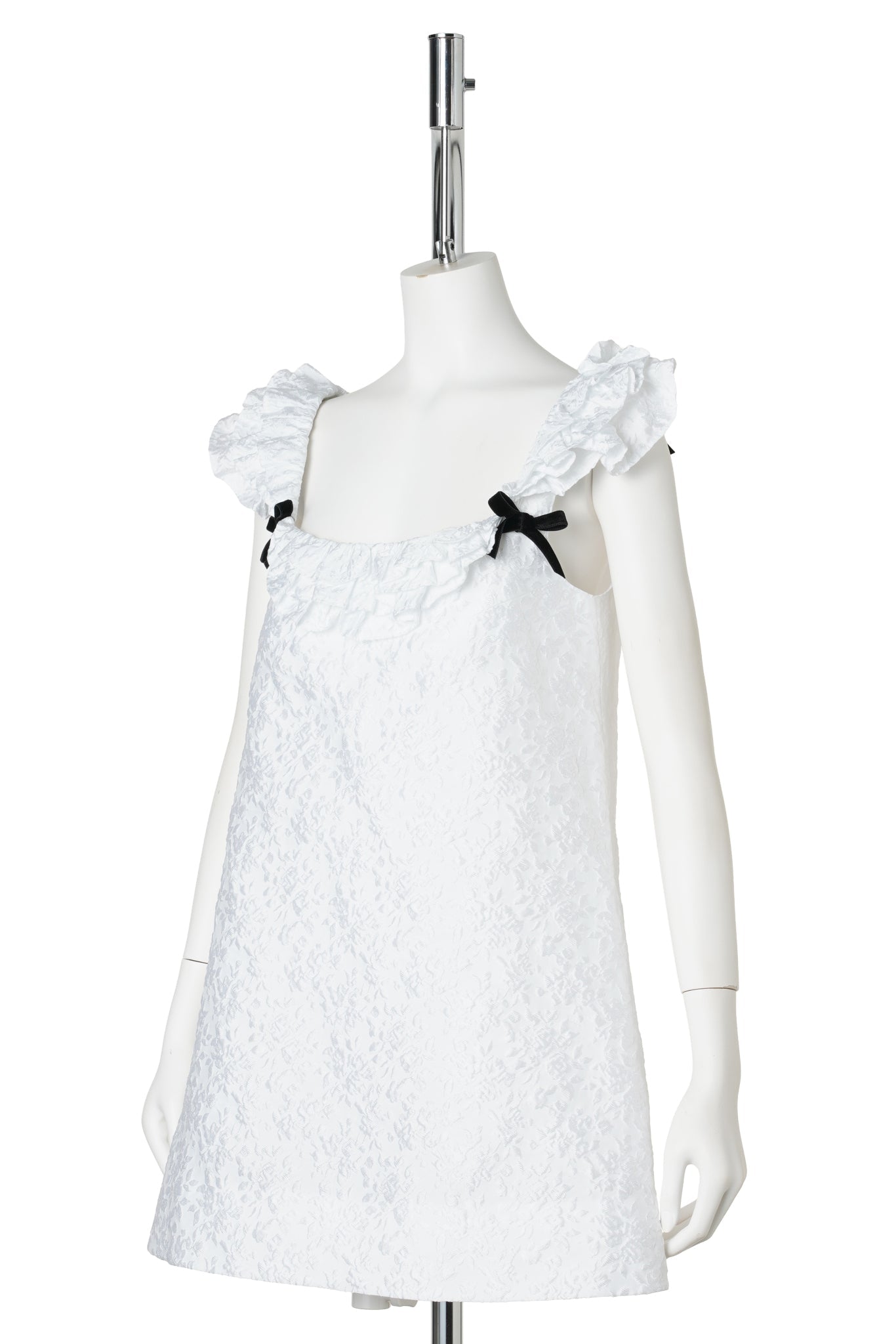 LACE TRIM SLEEVE STRAIGHT DRESS / WHITE