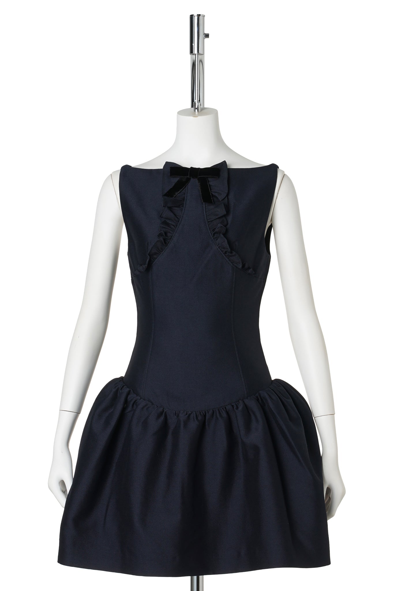 LACE TRIM SLEEVELESS DRESS / NAVY BLUE