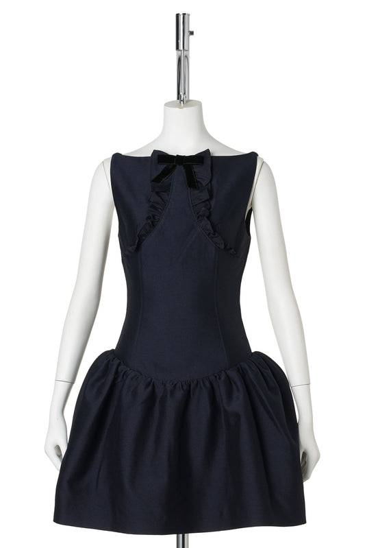 LACE TRIM SLEEVELESS DRESS / NAVY BLUE