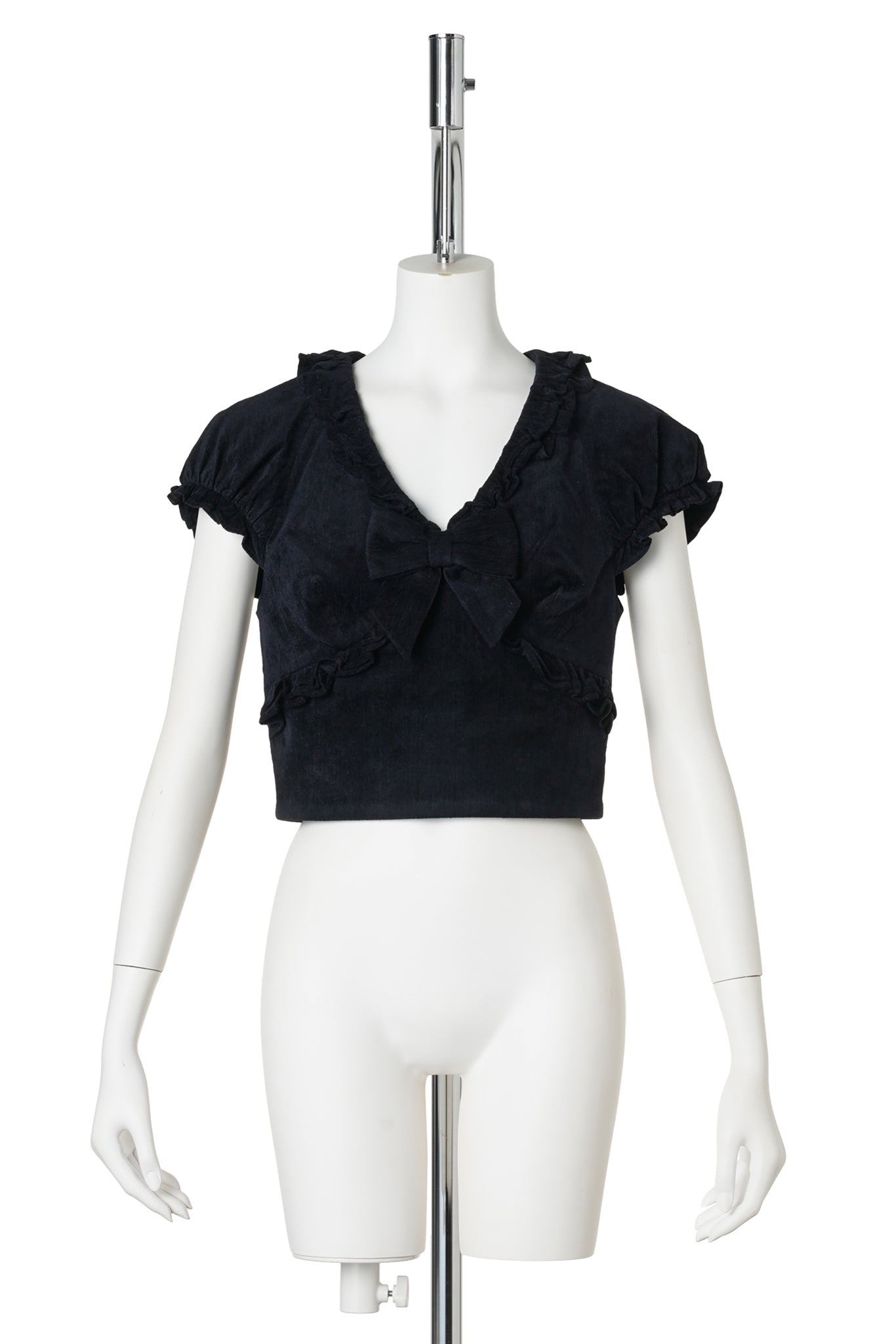 CRISSCROSS RUFFLED CROP TOP / NAVY BLUE
