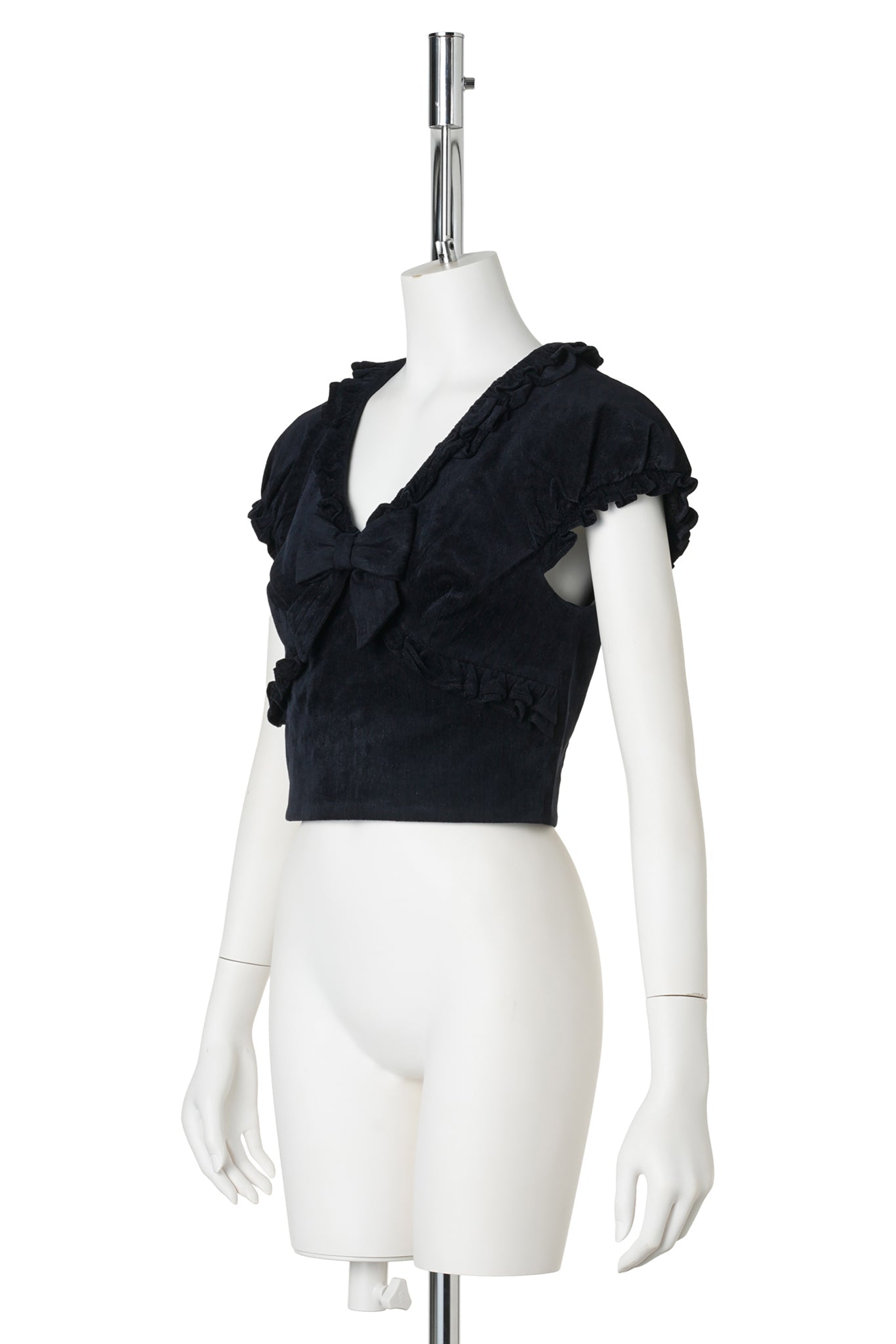 CRISSCROSS RUFFLED CROP TOP / NAVY BLUE