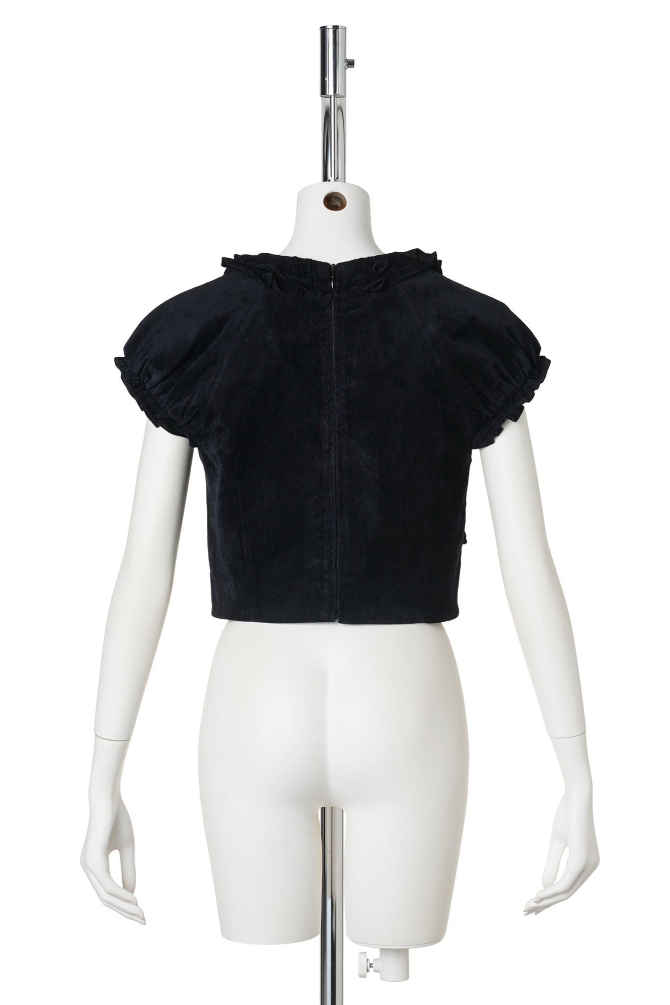 CRISSCROSS RUFFLED CROP TOP / NAVY BLUE