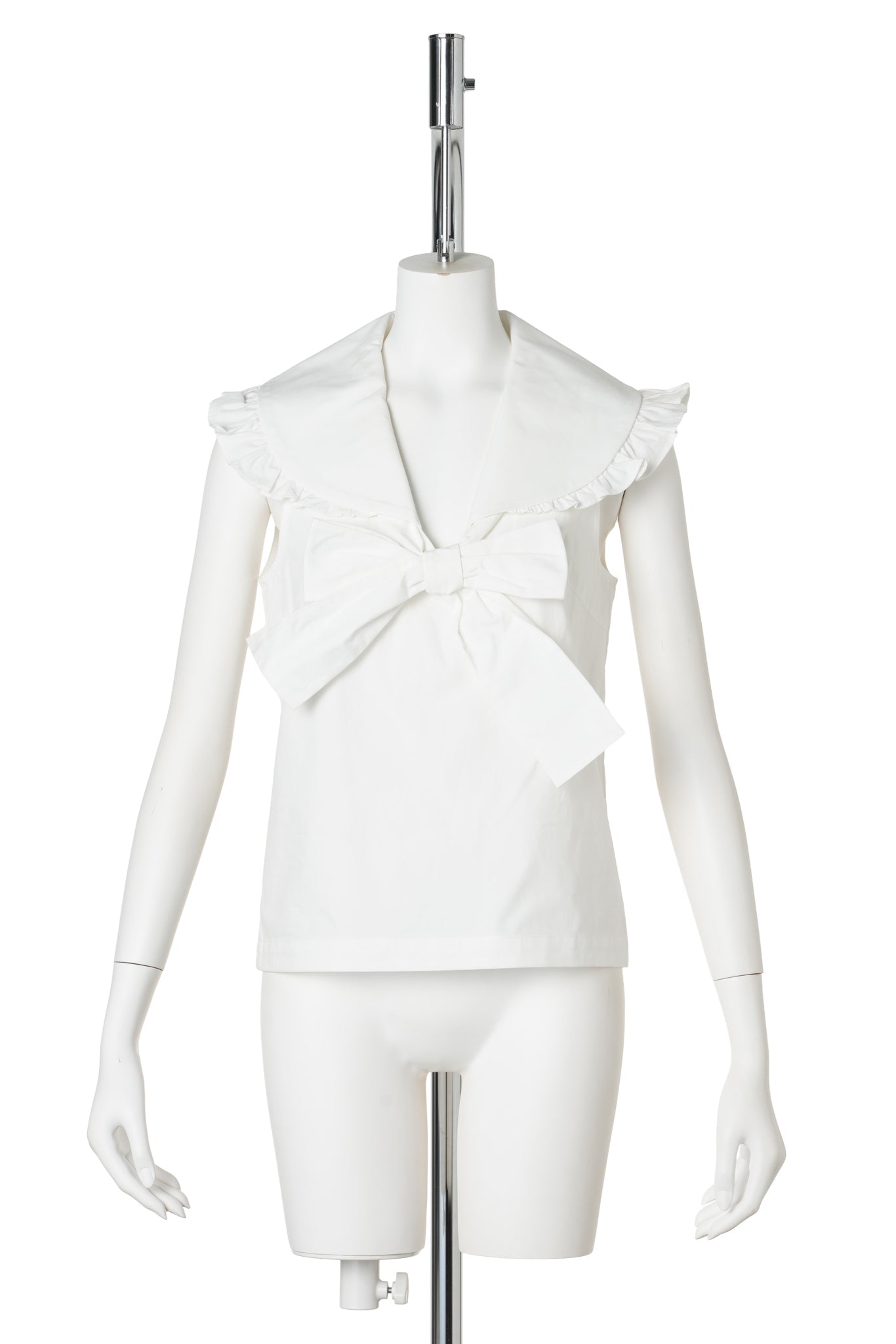 LACE-TRIMMED SHAWL COLLAR BOW BLOUSE / WHITE