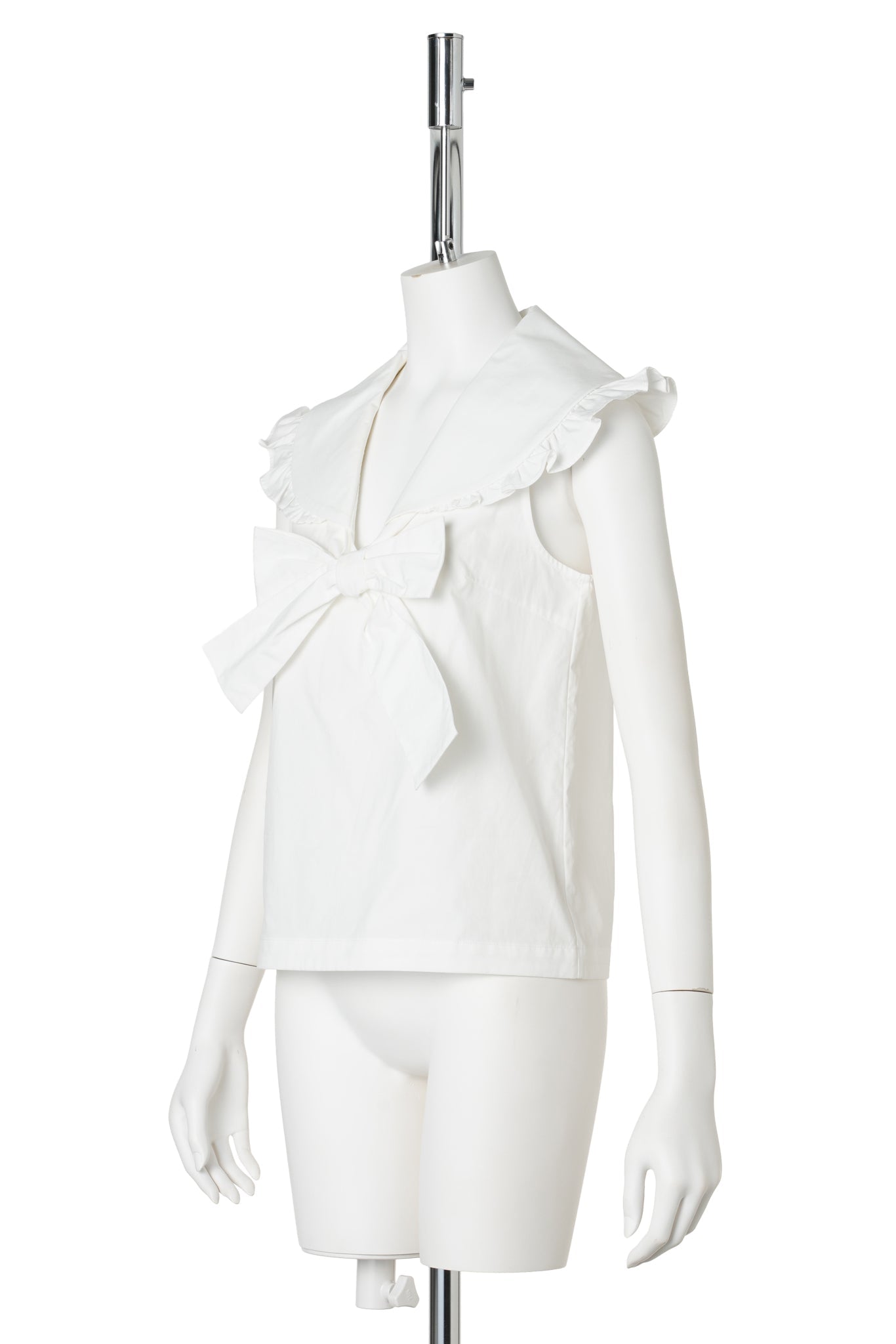 LACE-TRIMMED SHAWL COLLAR BOW BLOUSE / WHITE