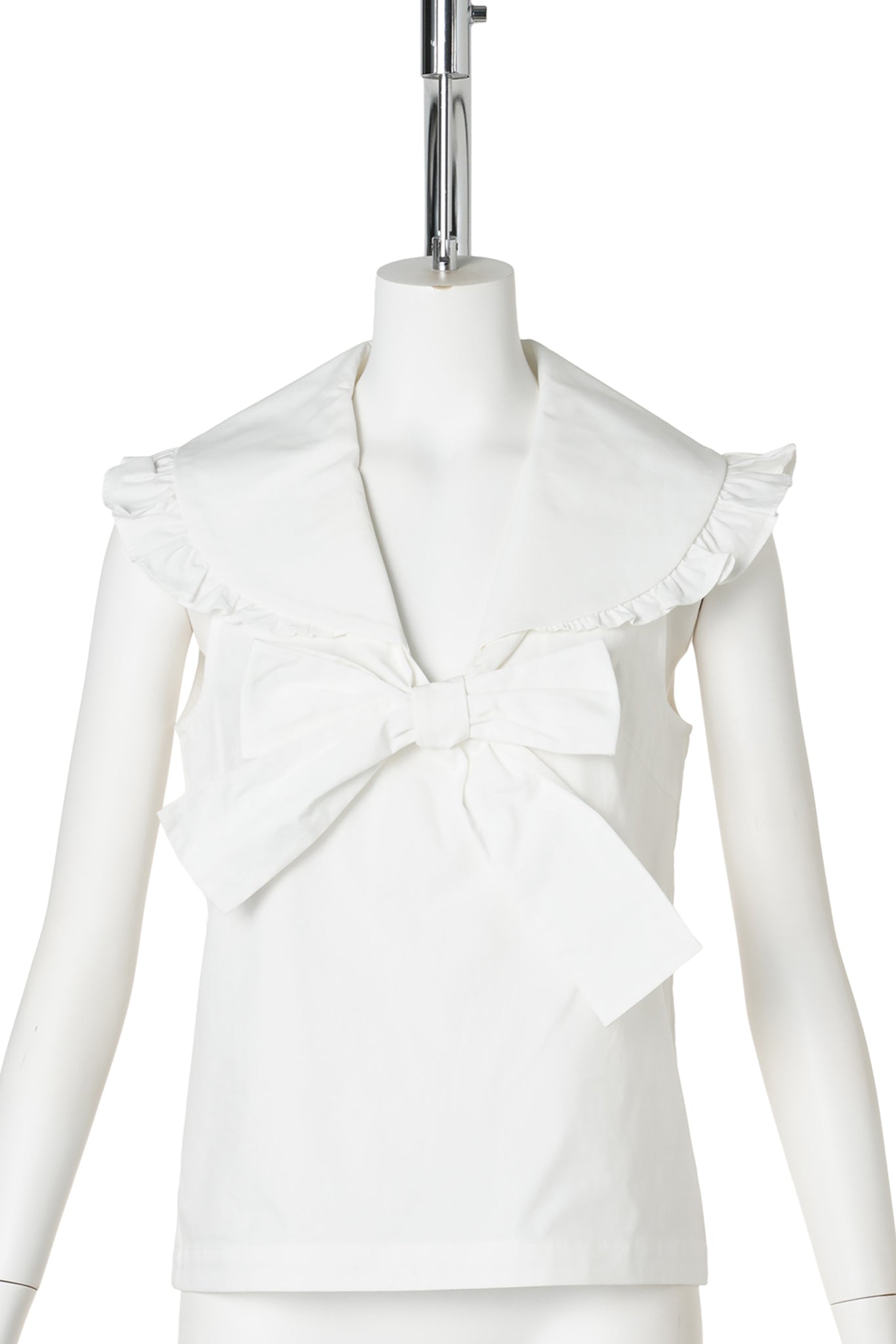 LACE-TRIMMED SHAWL COLLAR BOW BLOUSE / WHITE