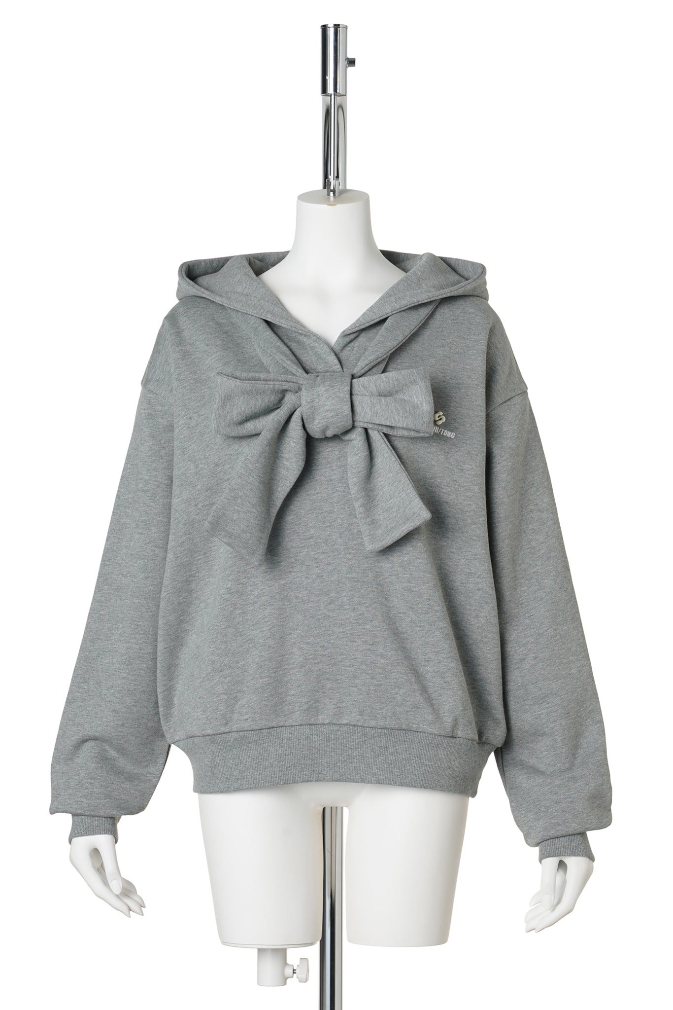TIE FRONT BOW HOODIE / GREY
