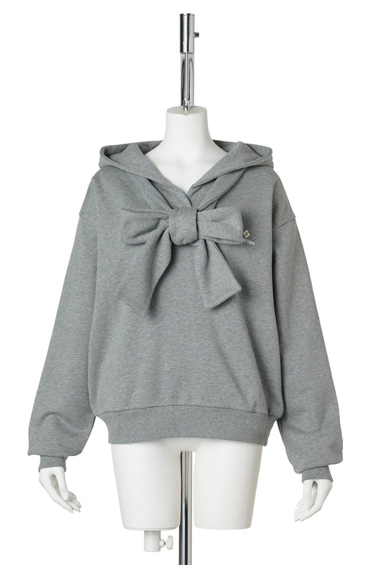 TIE FRONT BOW HOODIE / GREY