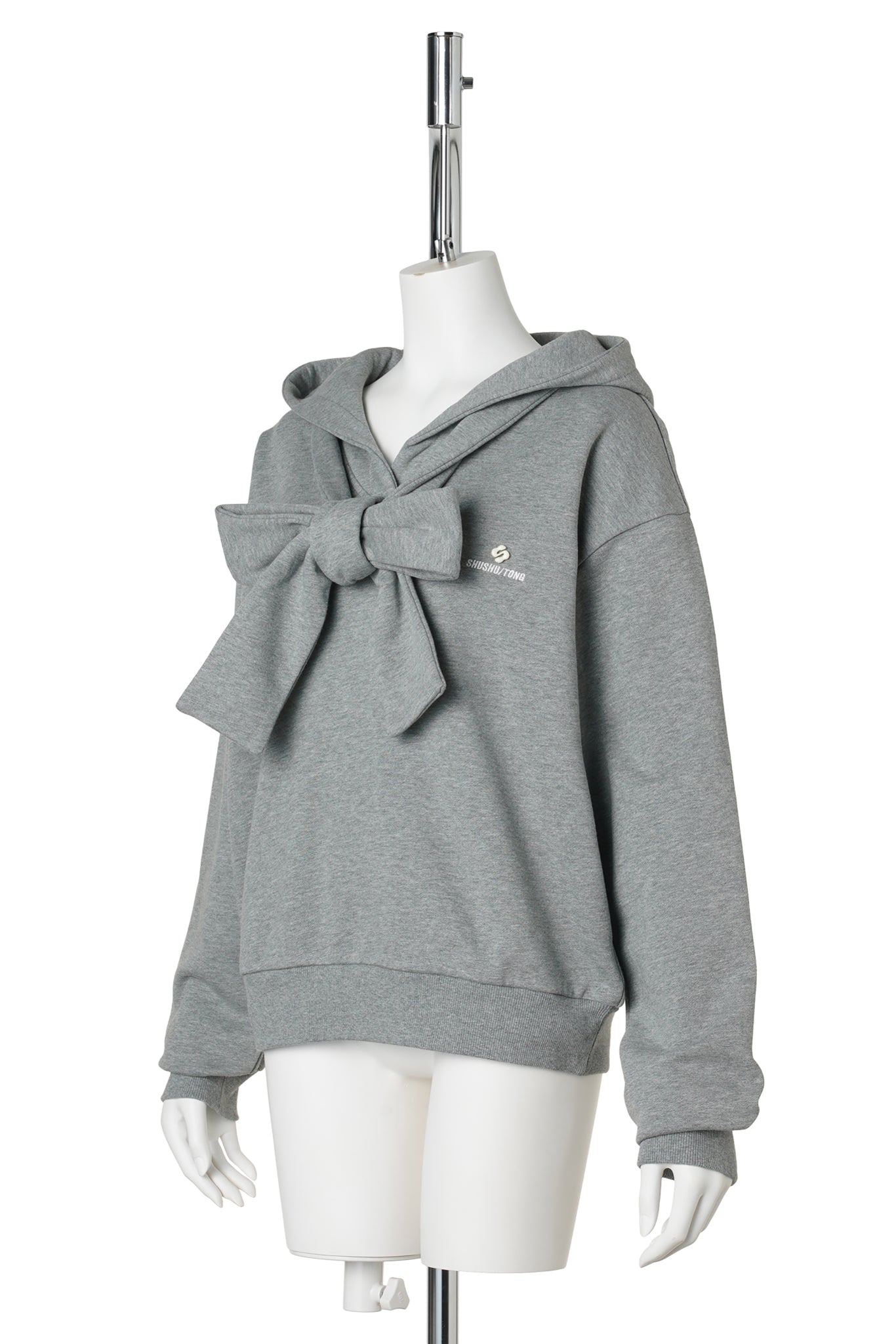 TIE FRONT BOW HOODIE / GREY