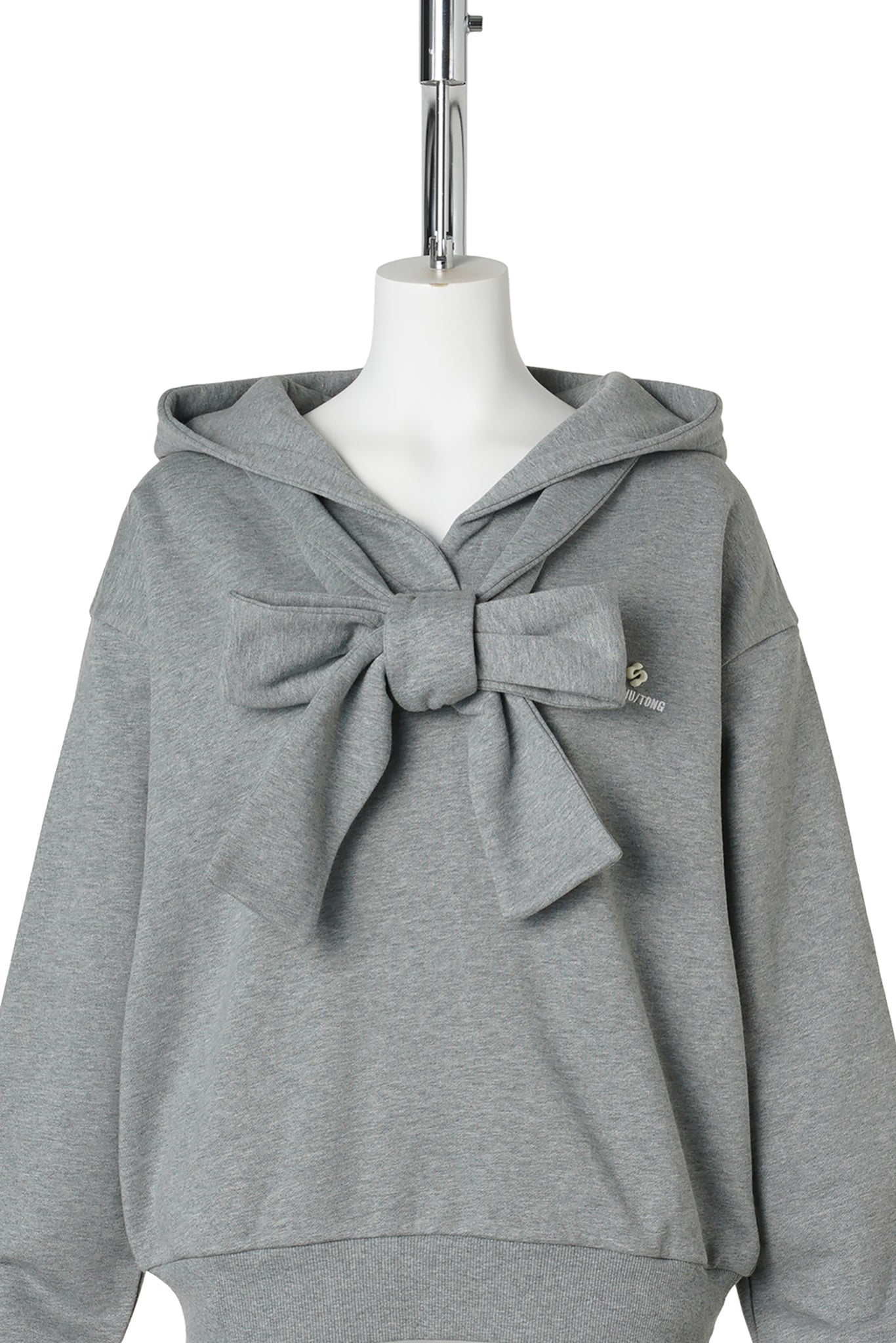 TIE FRONT BOW HOODIE / GREY