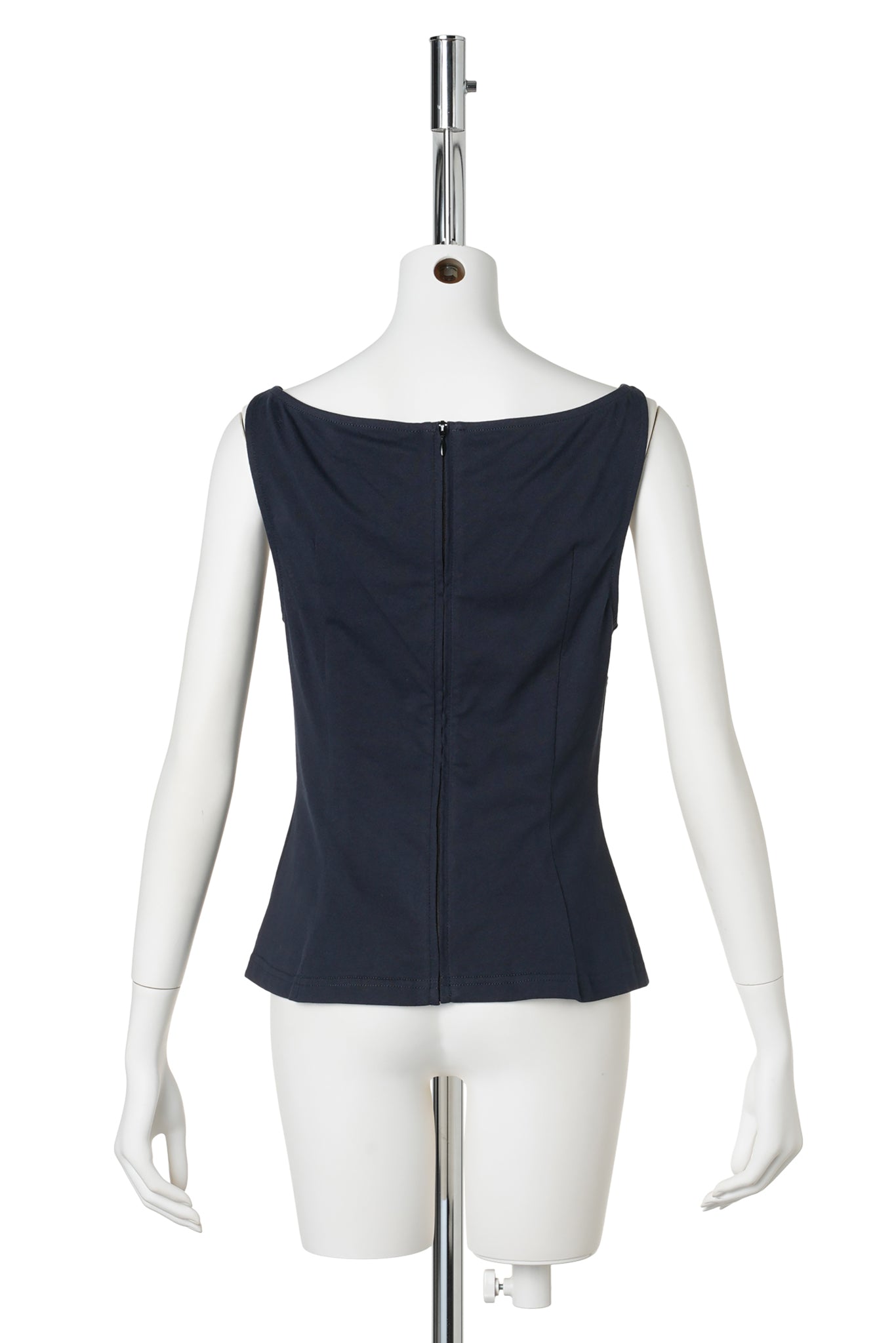 LACE TRIM SLEEVELESS FITTED T-SHIRT / NAVY BLUE