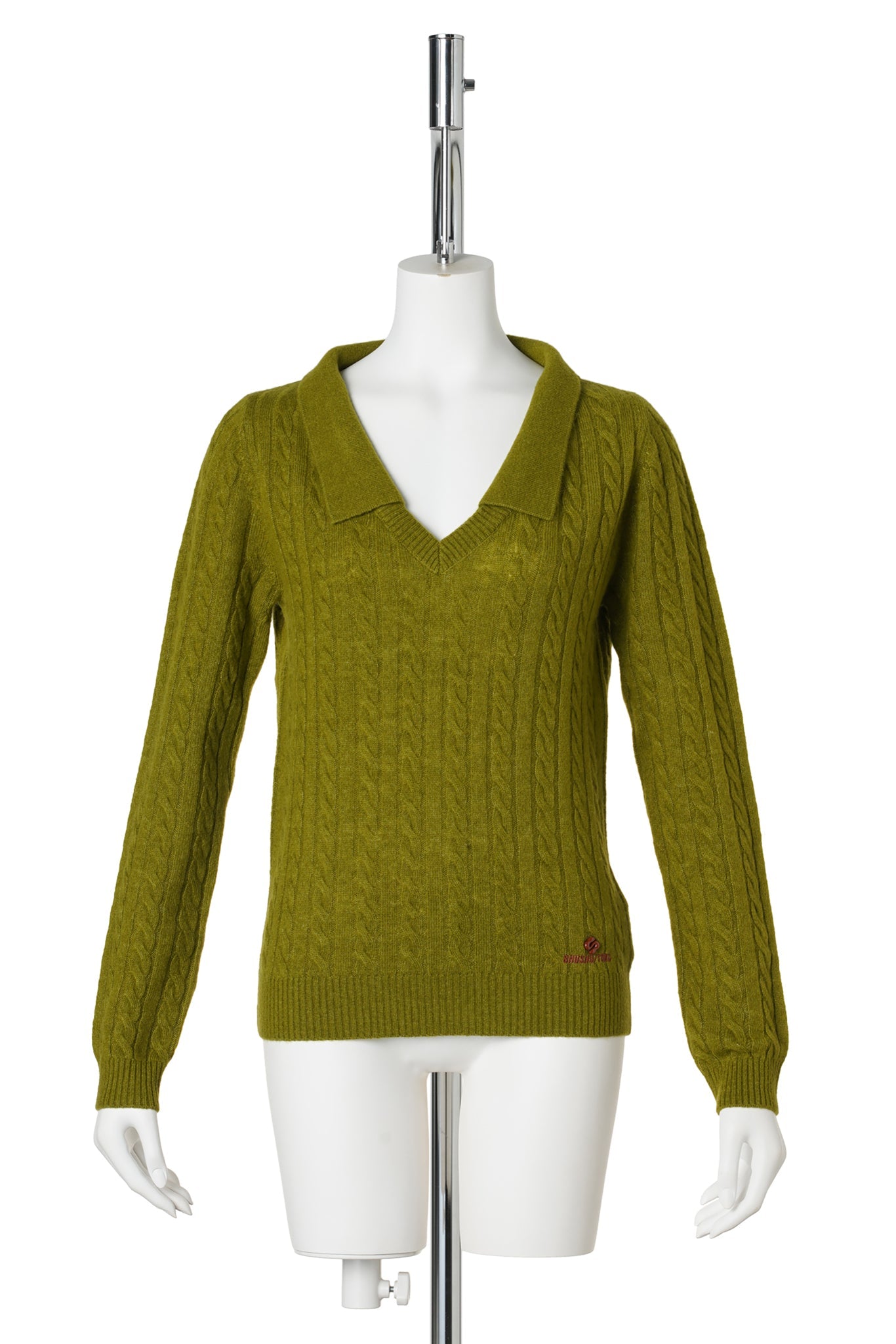 V-NECK CABLE KNIT TOP / GREEN