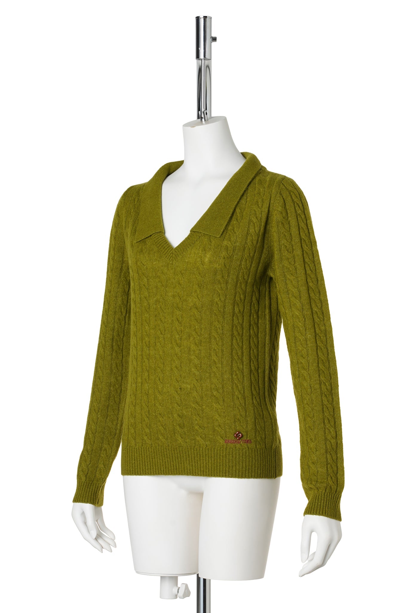 V-NECK CABLE KNIT TOP / GREEN