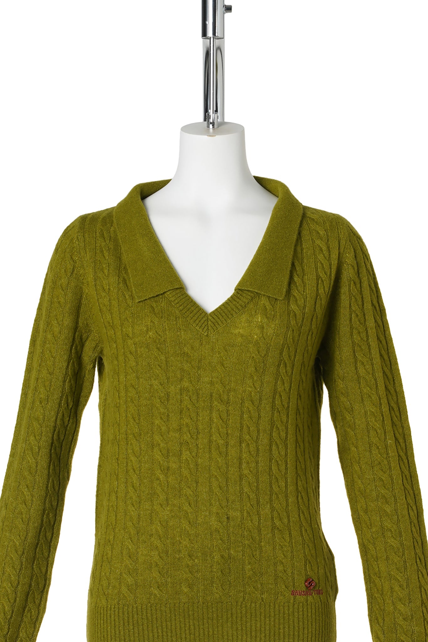 V-NECK CABLE KNIT TOP / GREEN