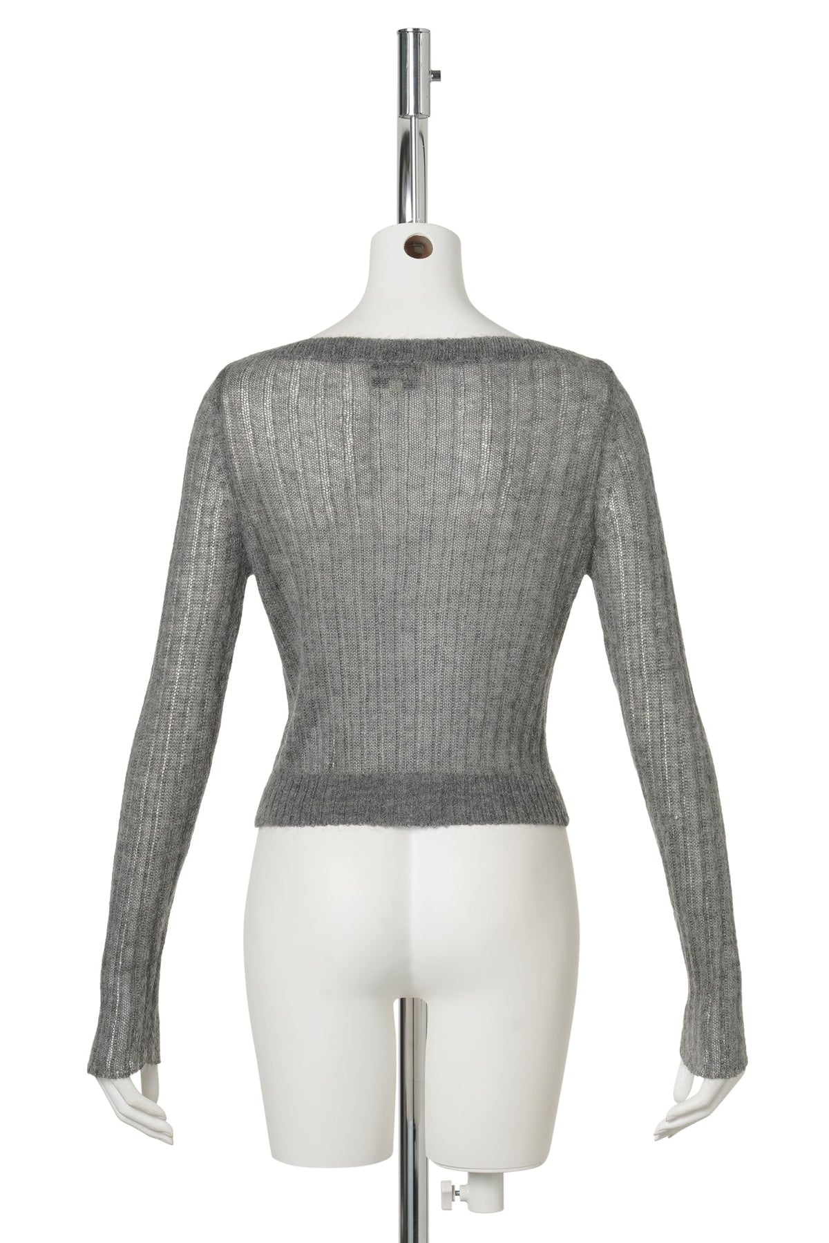 BEADED FLORAL EMBELLISHED KNIT CARDIGAN / GREY