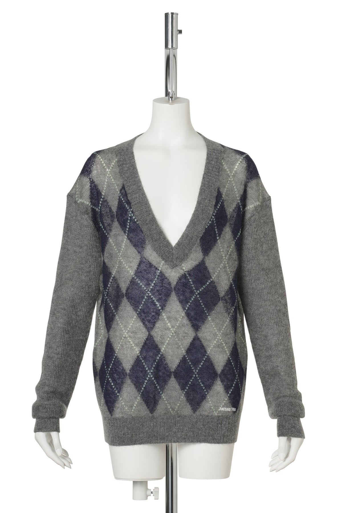 V-NECK DIAMOND QUILTED KNIT TOP / PLAID1