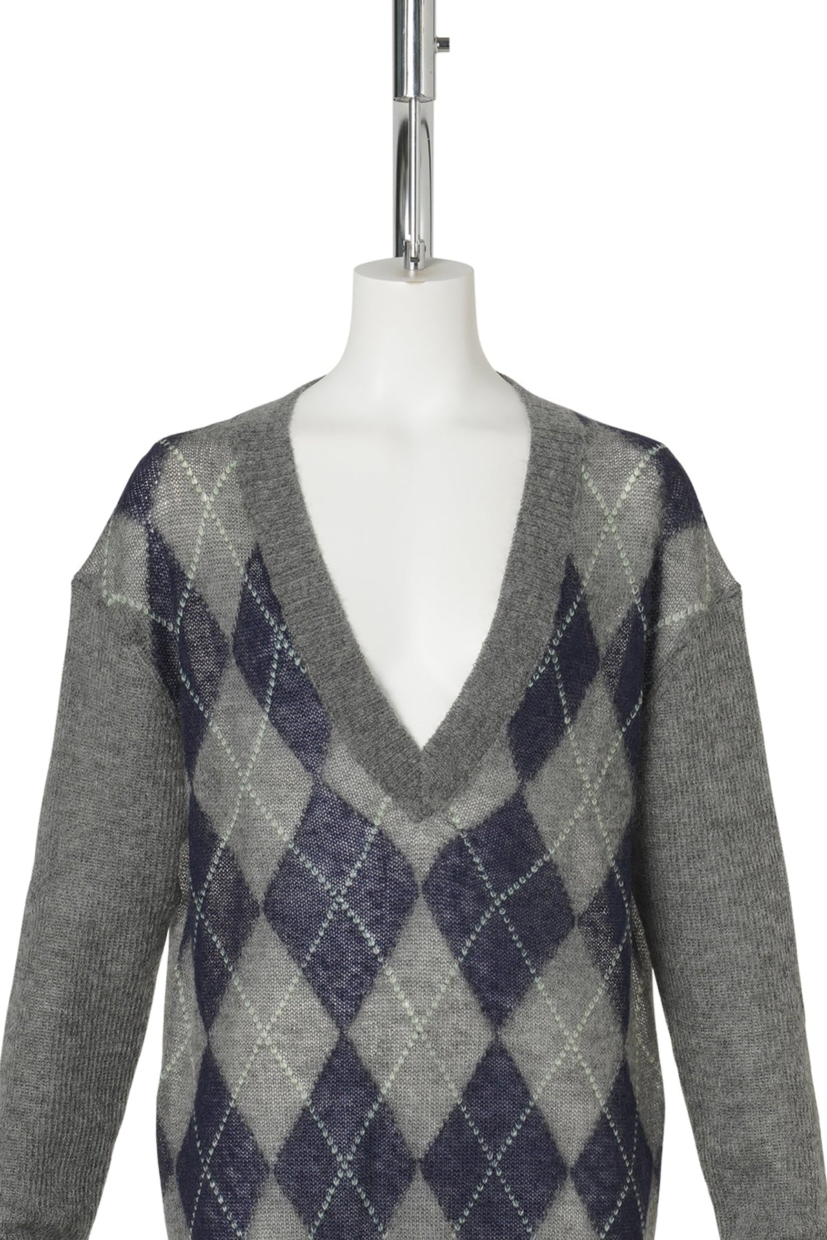 V-NECK DIAMOND QUILTED KNIT TOP / PLAID1