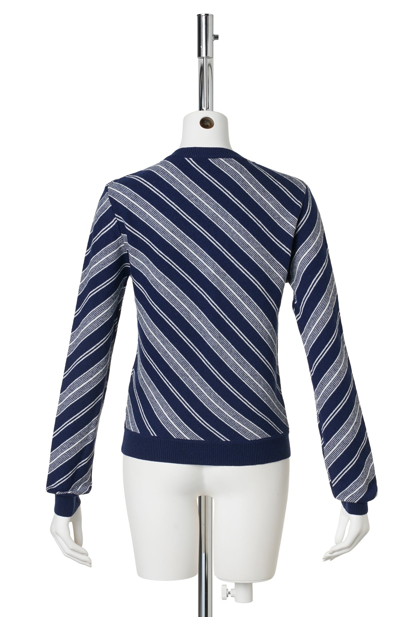V-NECK FITTED TWILL KNIT TOP / BLUE STRIPE