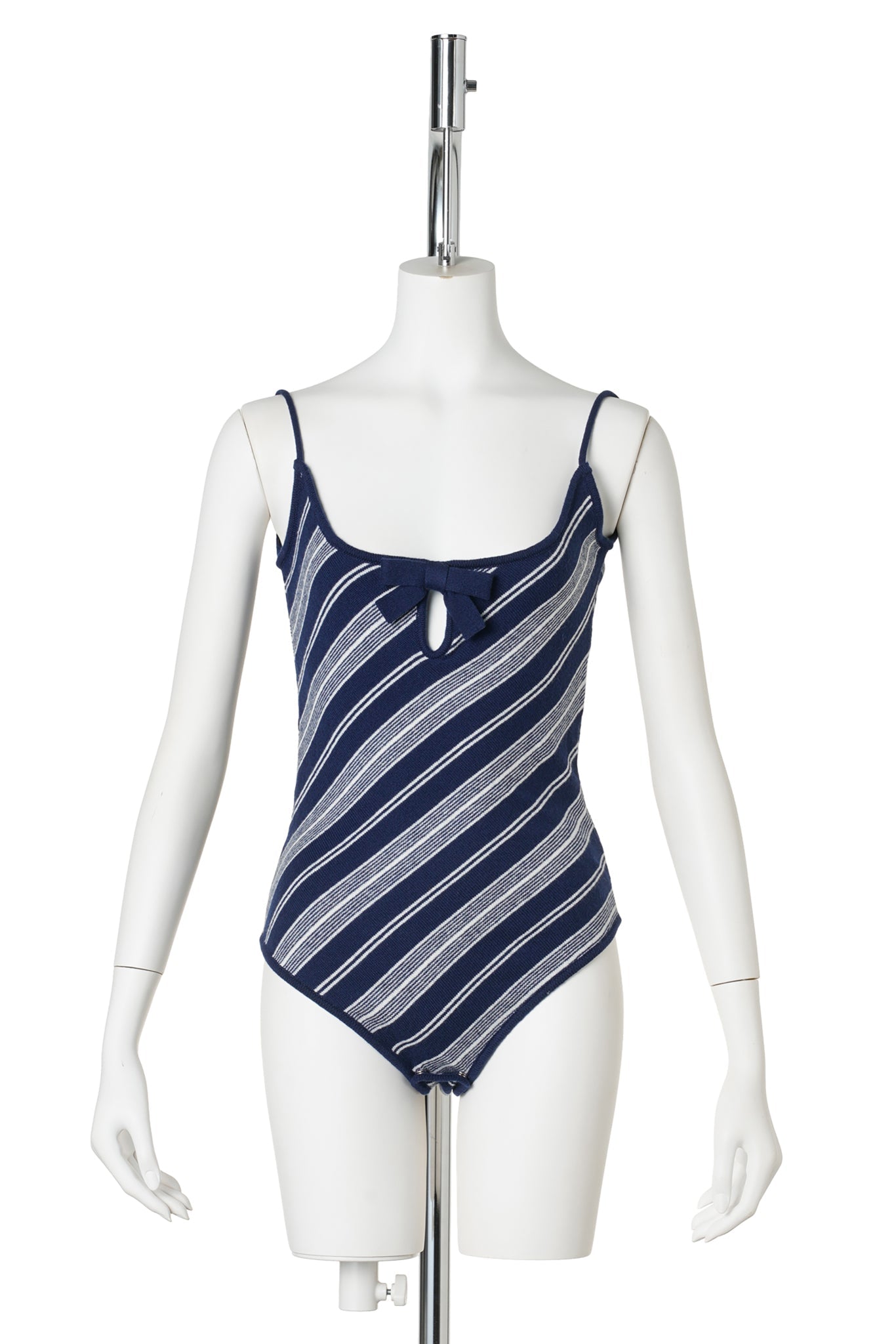 HOLLOW OUT KNIT CAMI BODYSUIT / BLUE STRIPE