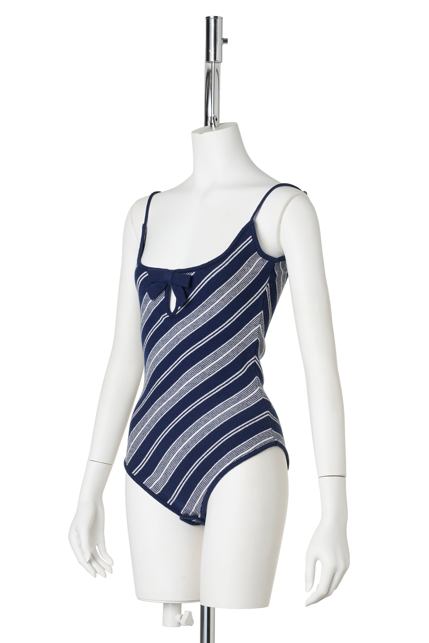 HOLLOW OUT KNIT CAMI BODYSUIT / BLUE STRIPE