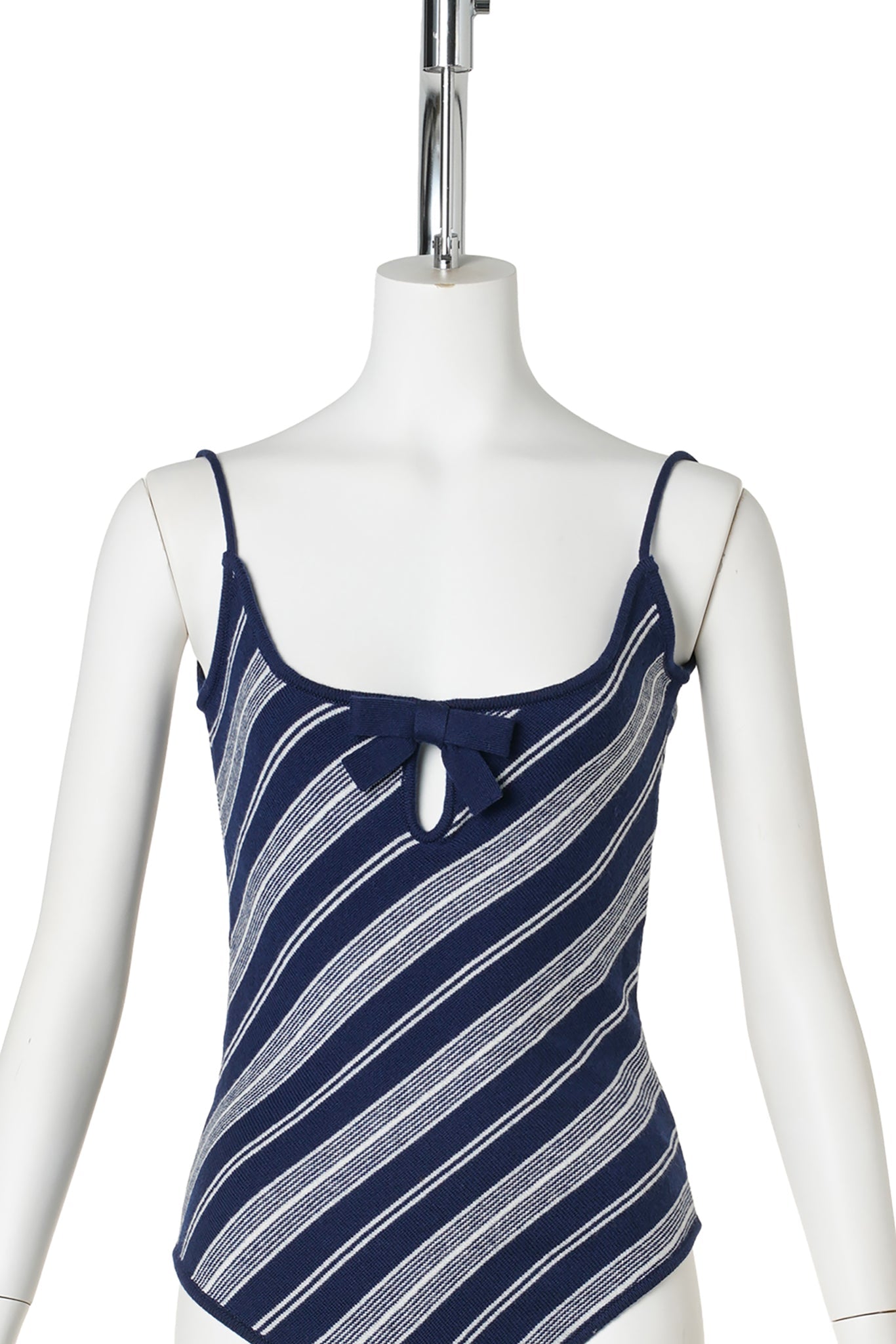HOLLOW OUT KNIT CAMI BODYSUIT / BLUE STRIPE