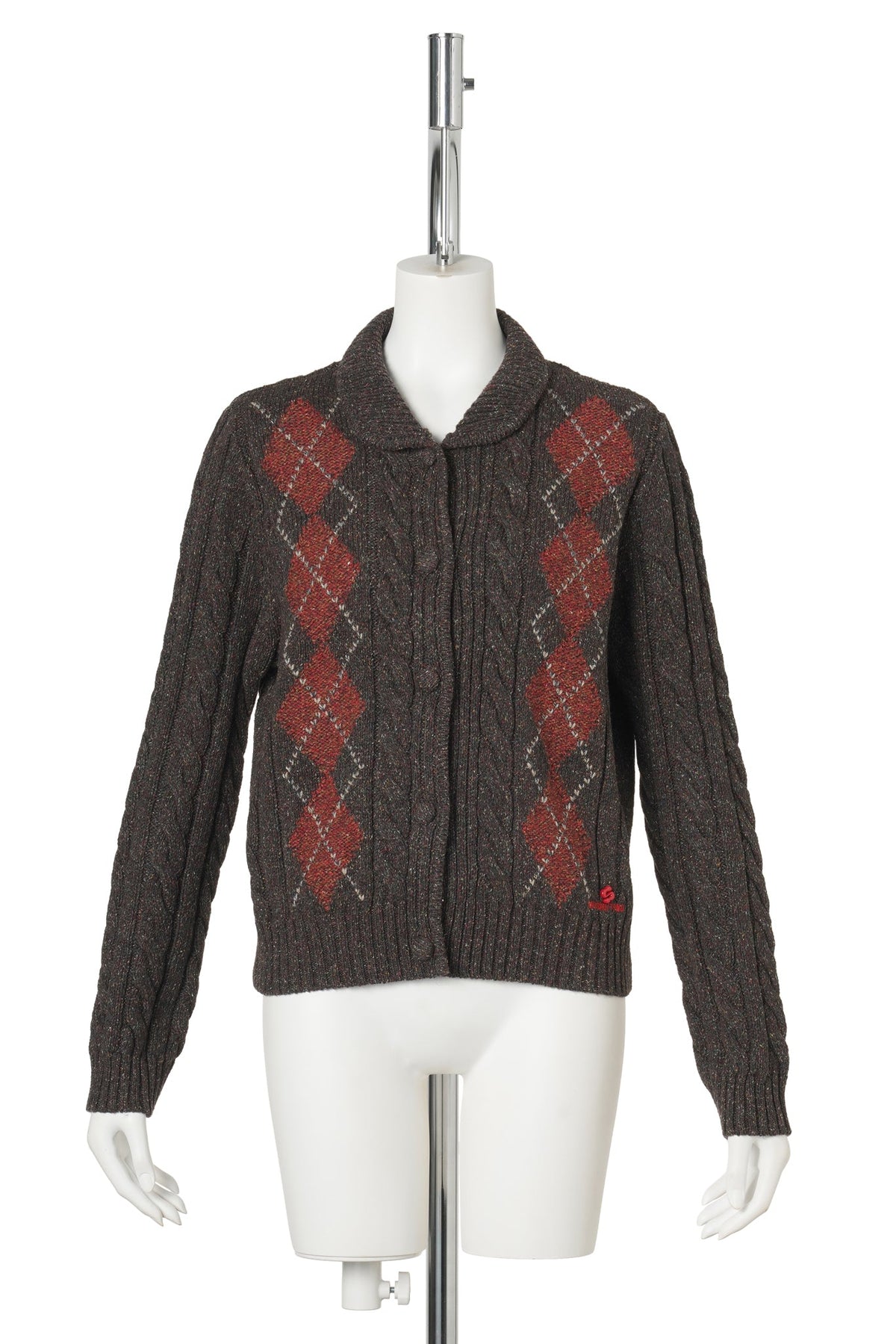 RETRO COLOR-BLOCKED DIAMOND KNIT CARDIGAN / BROWN