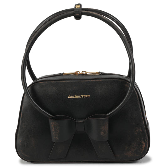 BOW RING HANDLE BAG / DARK BROWN